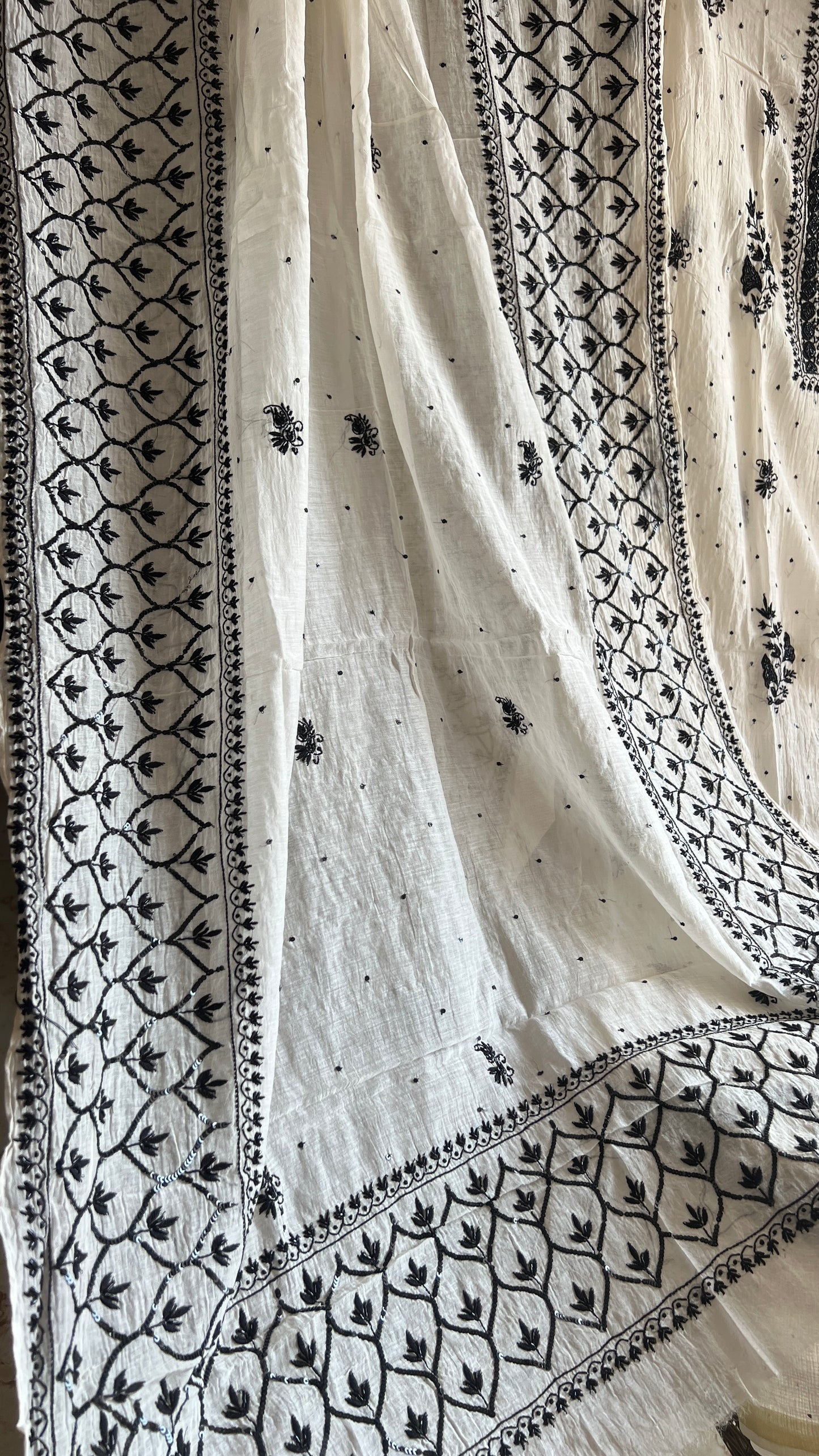 Ivory and black Pure Mul Chanderi Kurta and Dupatta