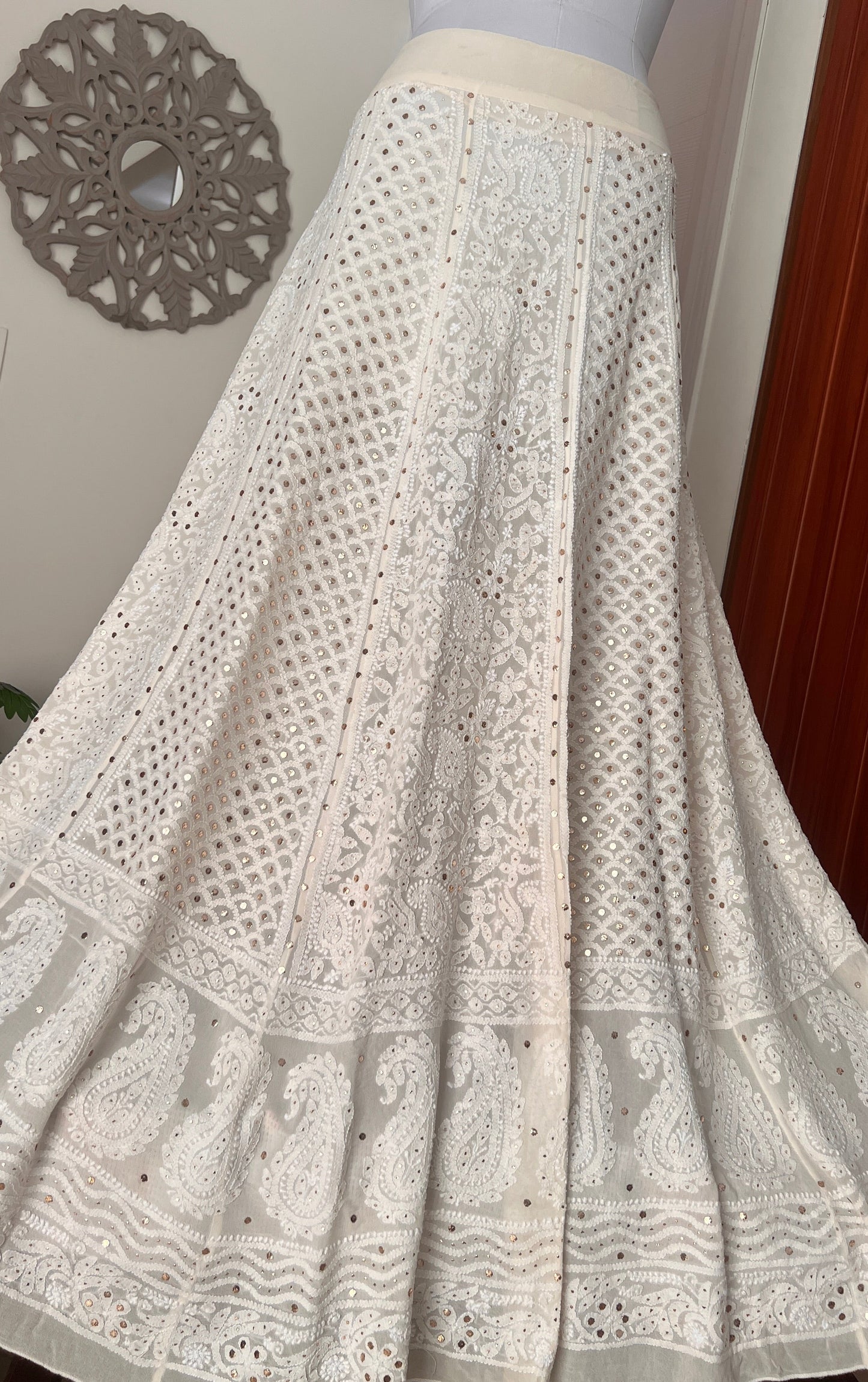 Lehenga Skirt allover Chikankari and mukaish