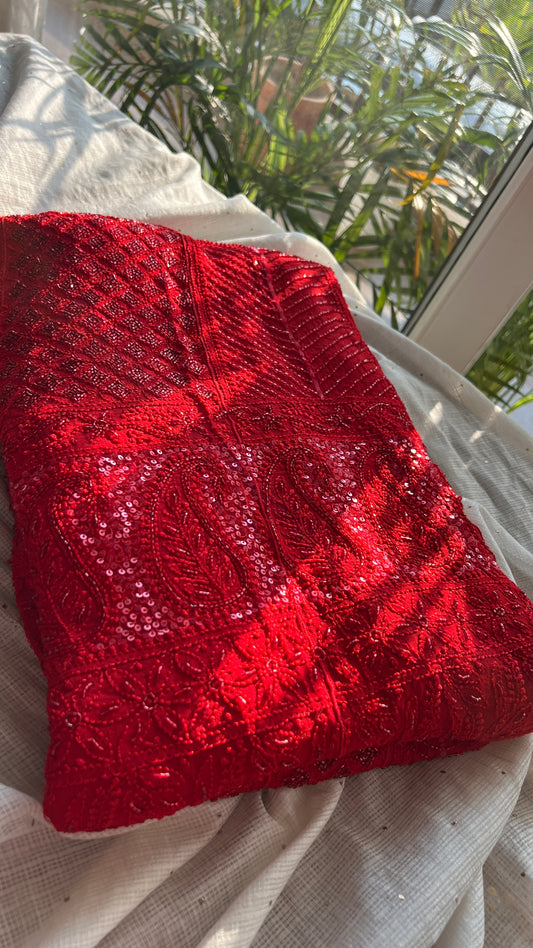 Red Chikankari Cut Dana and sequins Anarkali with Dupatta