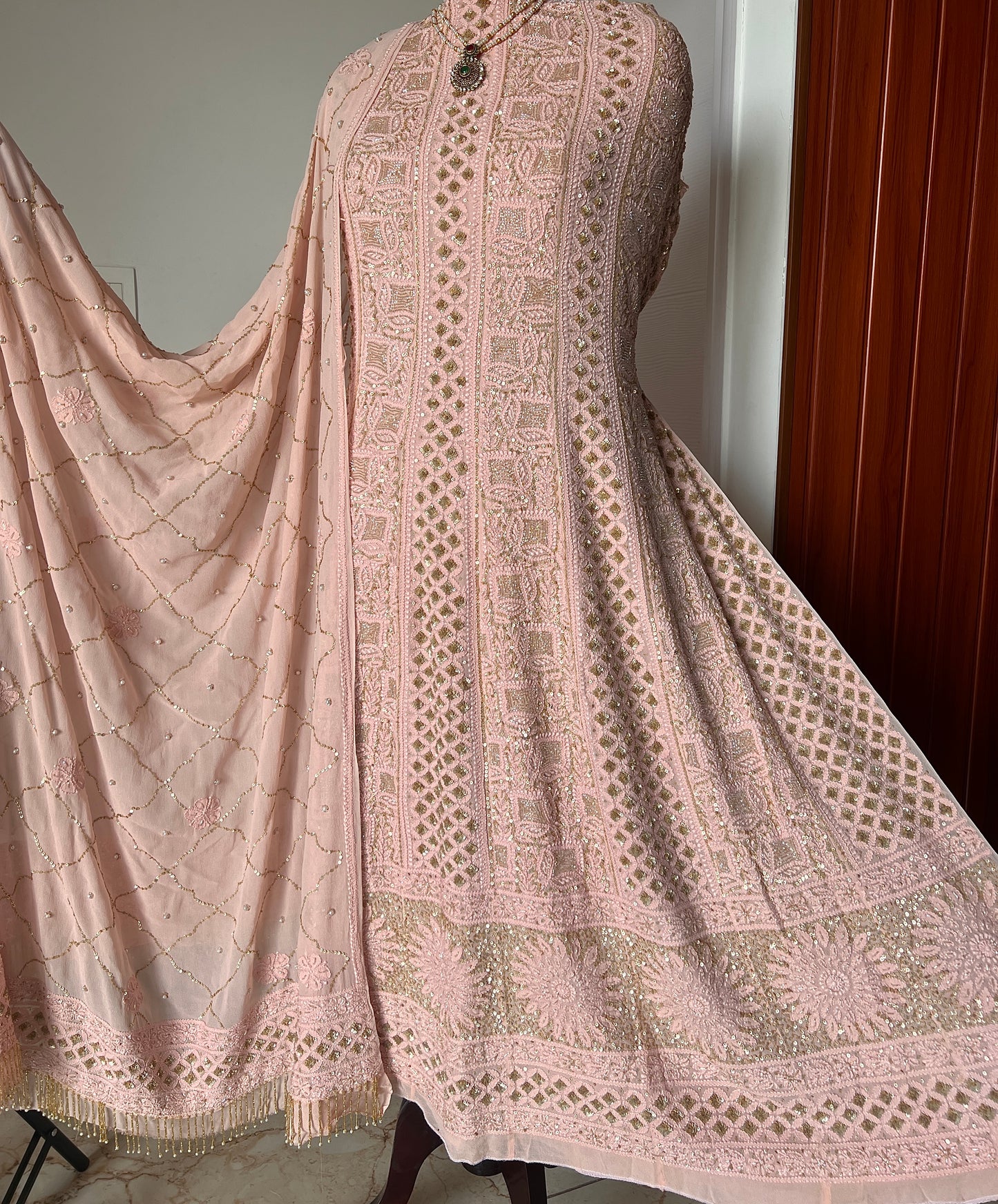 Ruhani Old Rose Chikankari sequins cut Dana Anarkali