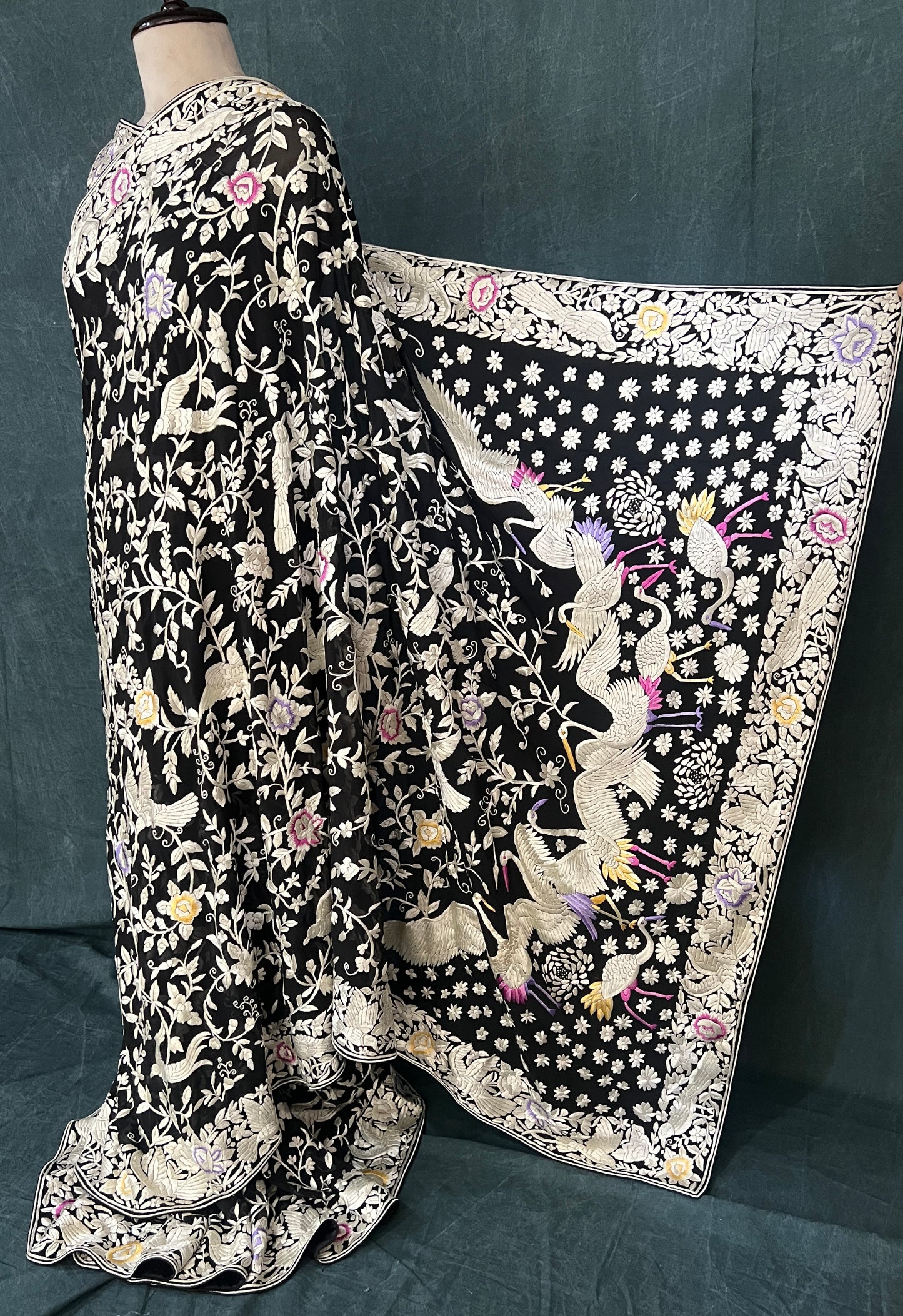 Black Masterpiece Parsi Gara Pure Georgette Saree