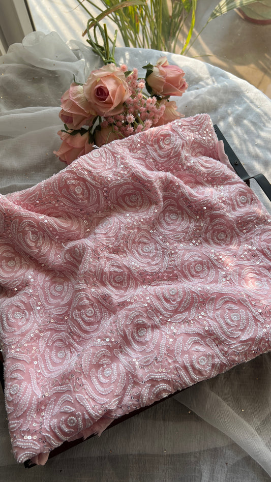 Blush pink fine Chikankari Pearl and sequins Embroidered Kurta and Dupatta