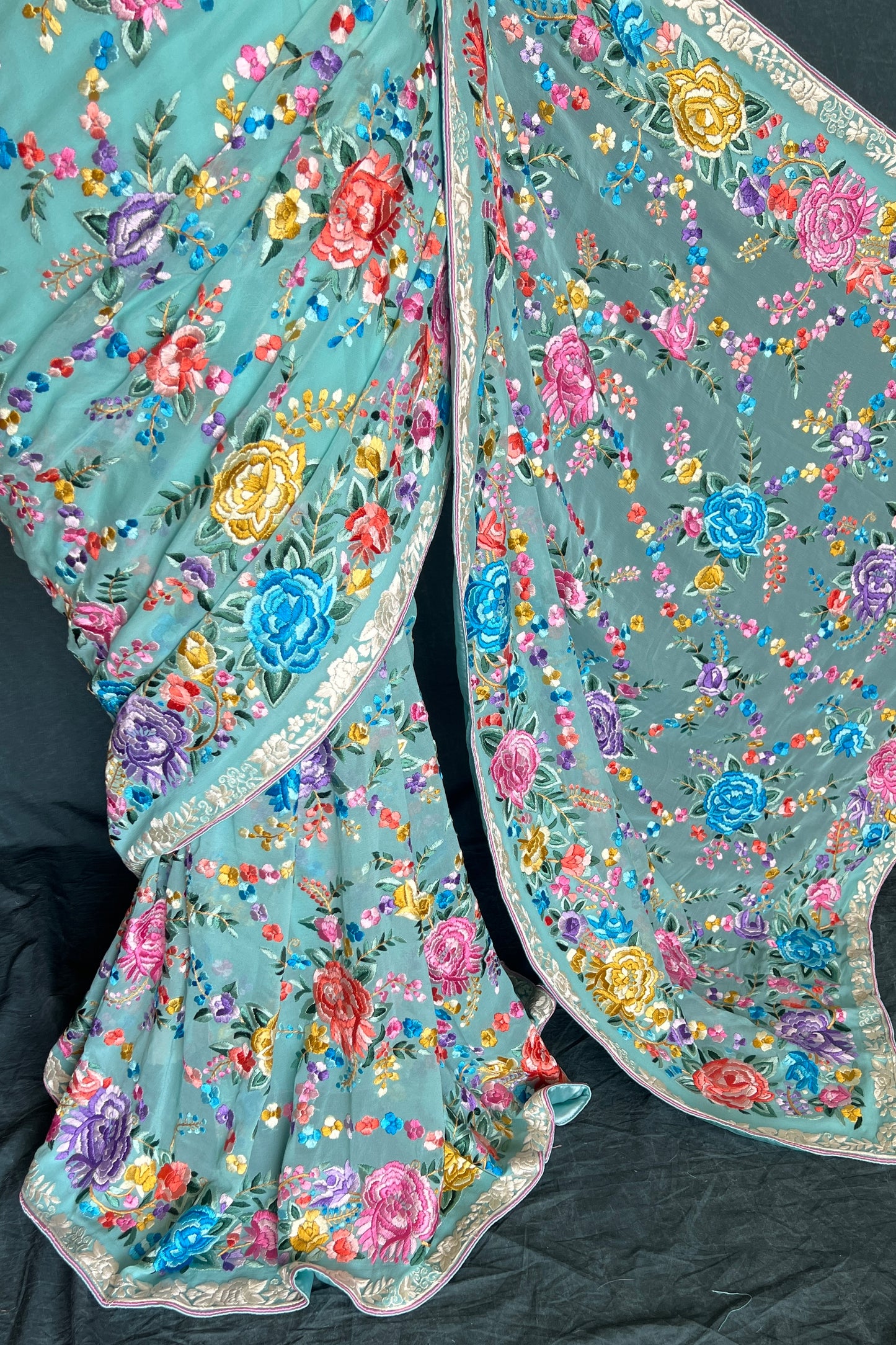 Firozi Masterpiece Parsi Gara Pure Georgette Saree
