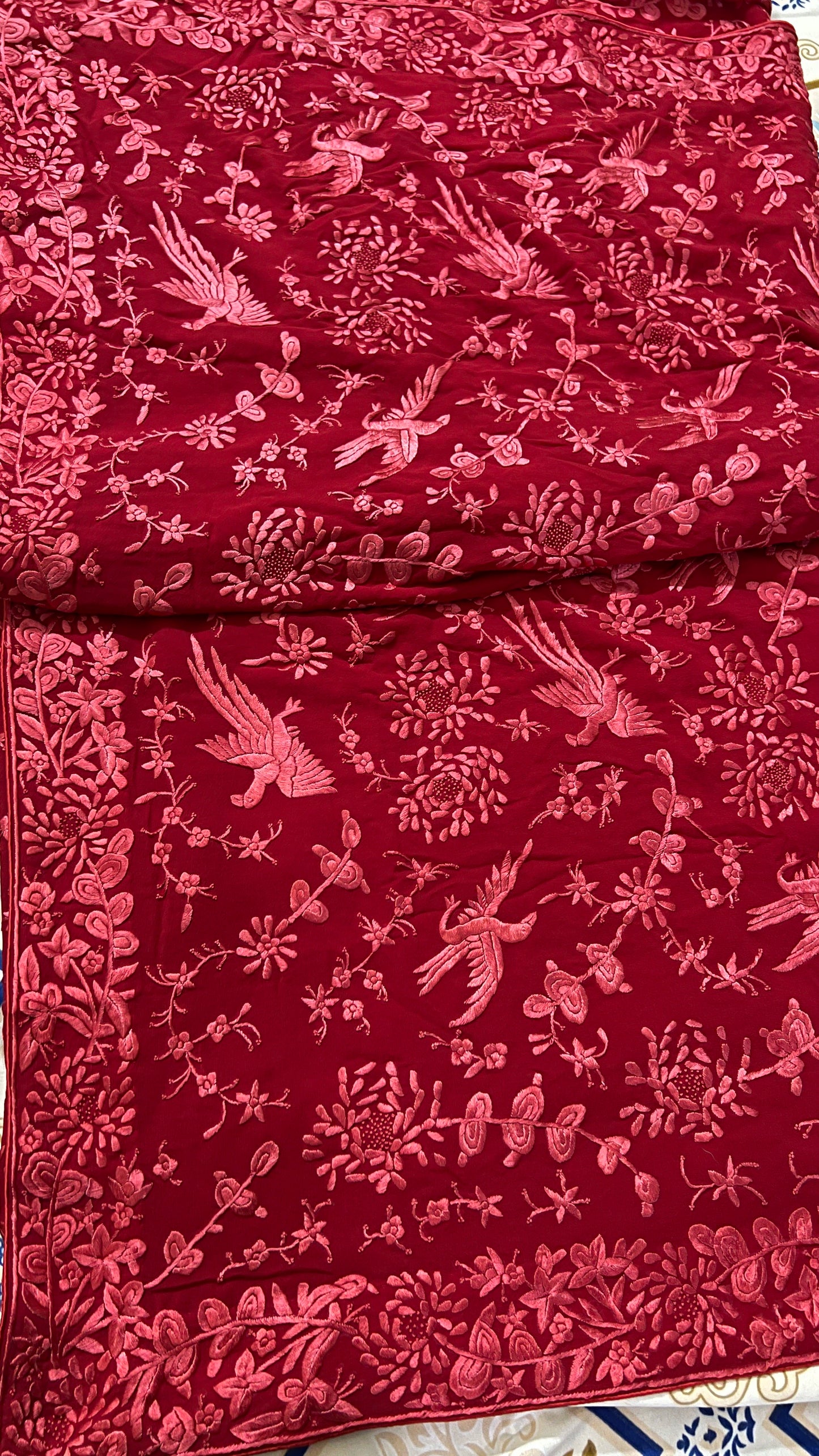 Stunning Red Parsi Gara Pure Georgette Saree