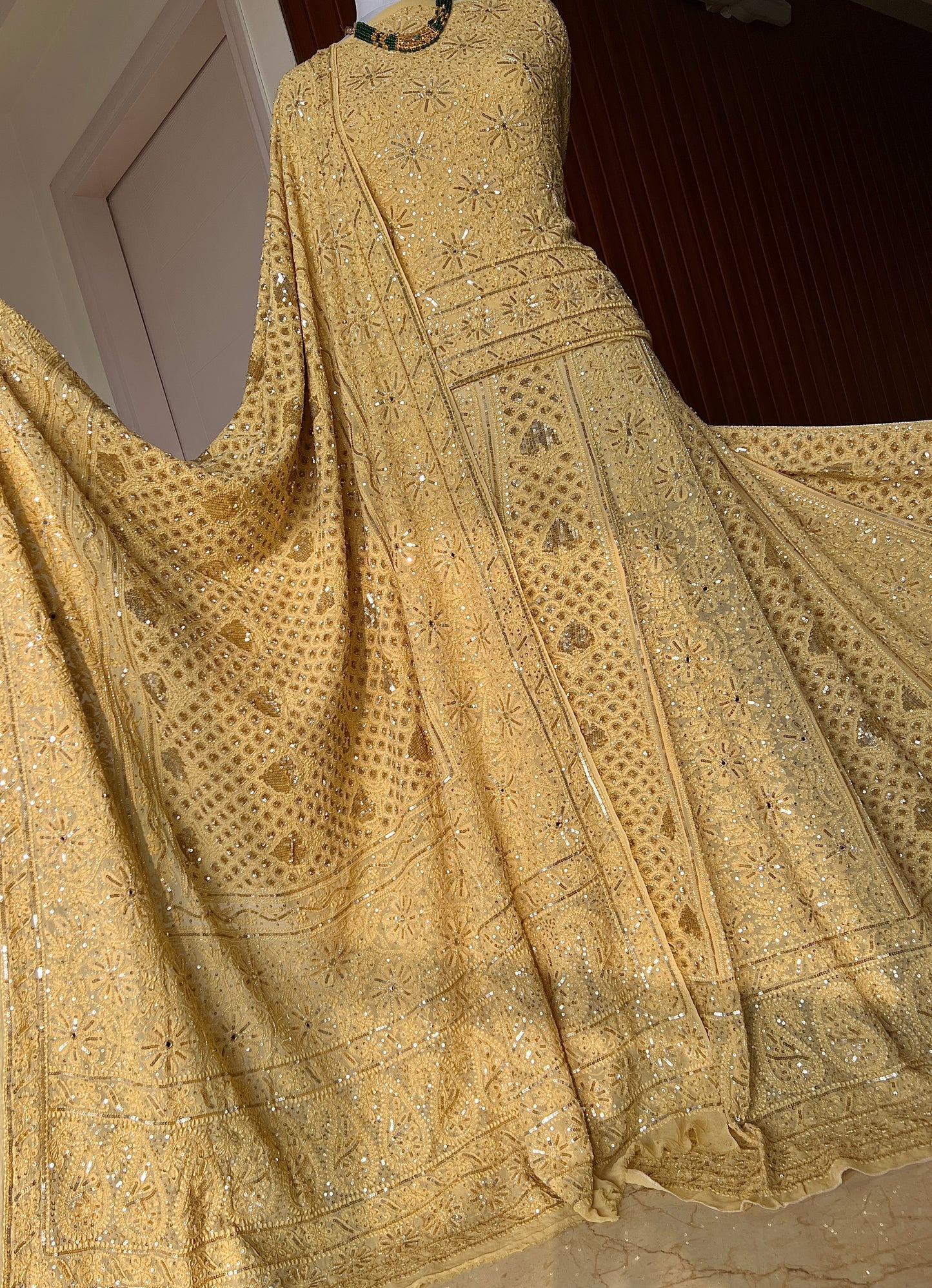 Masterpiece Ruhani Golden Chikankari Sequins Wedding Lehenga