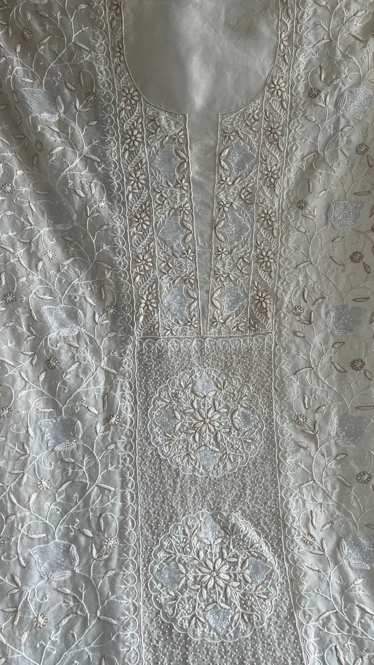 Ruhani Ivory masterpiece Chikankari pure Organza kurta with dupatta