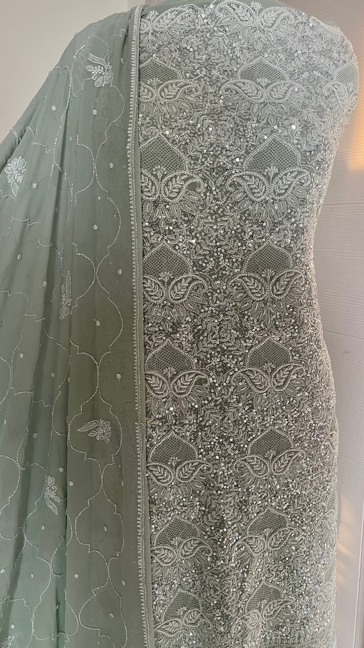 Suhaan Chikankari pearl sequins cut Dana work kurta and dupatta