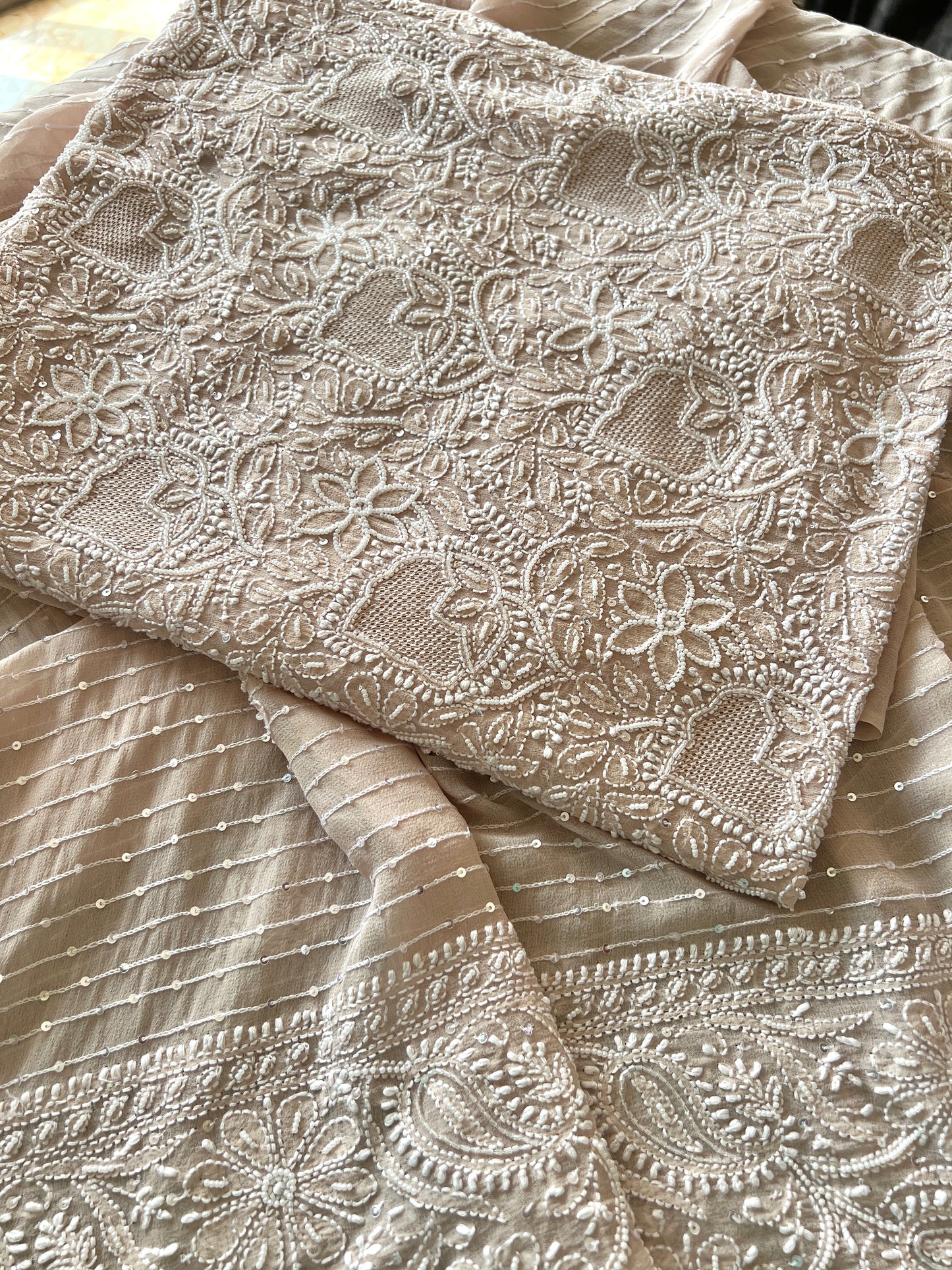 Suhaan Chikankari pearl sequins cut Dana work kurta and dupatta