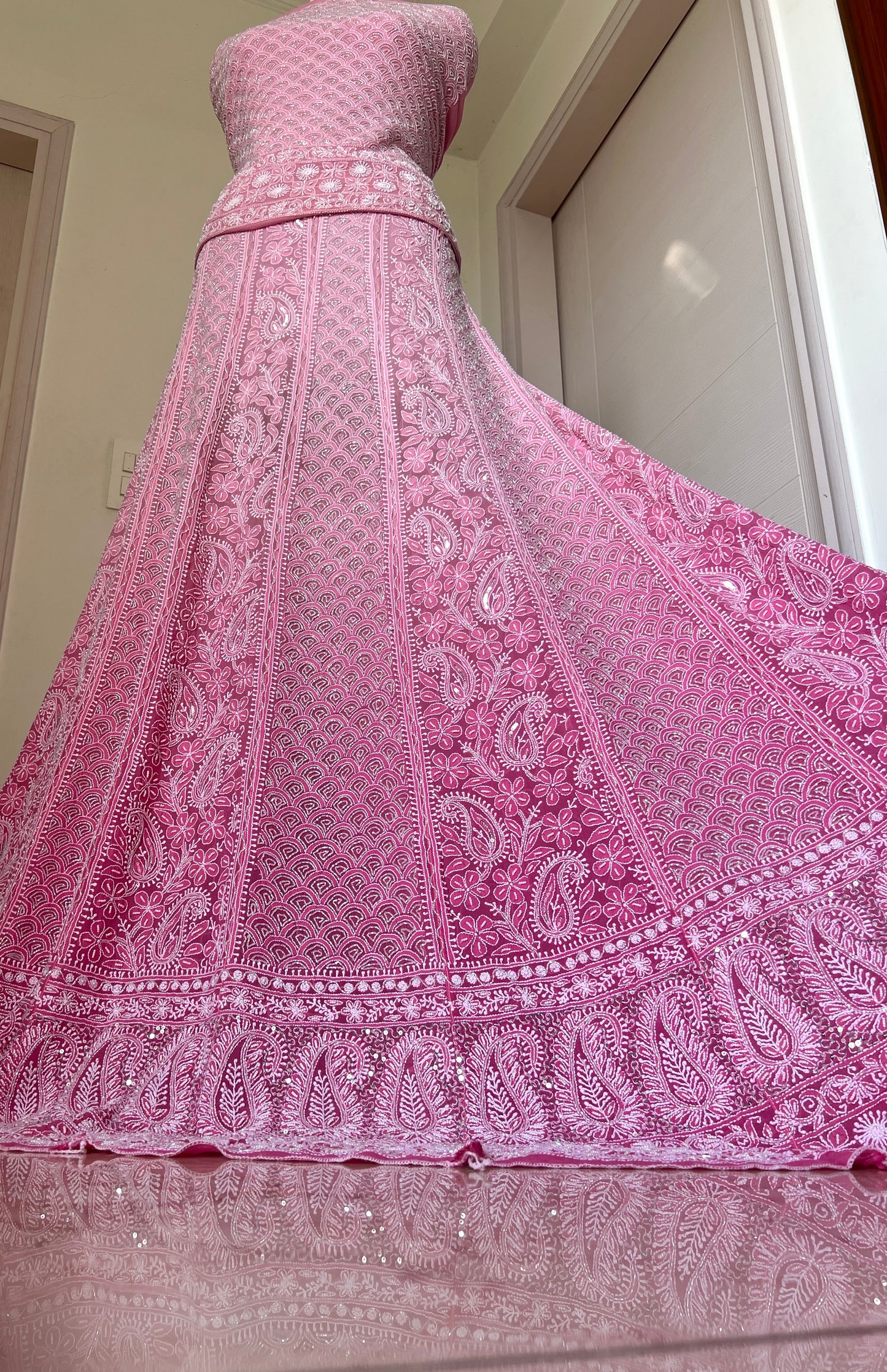 Ruhani Ombré Pink Chikankari Cut Dana sequins pearl Lehenga