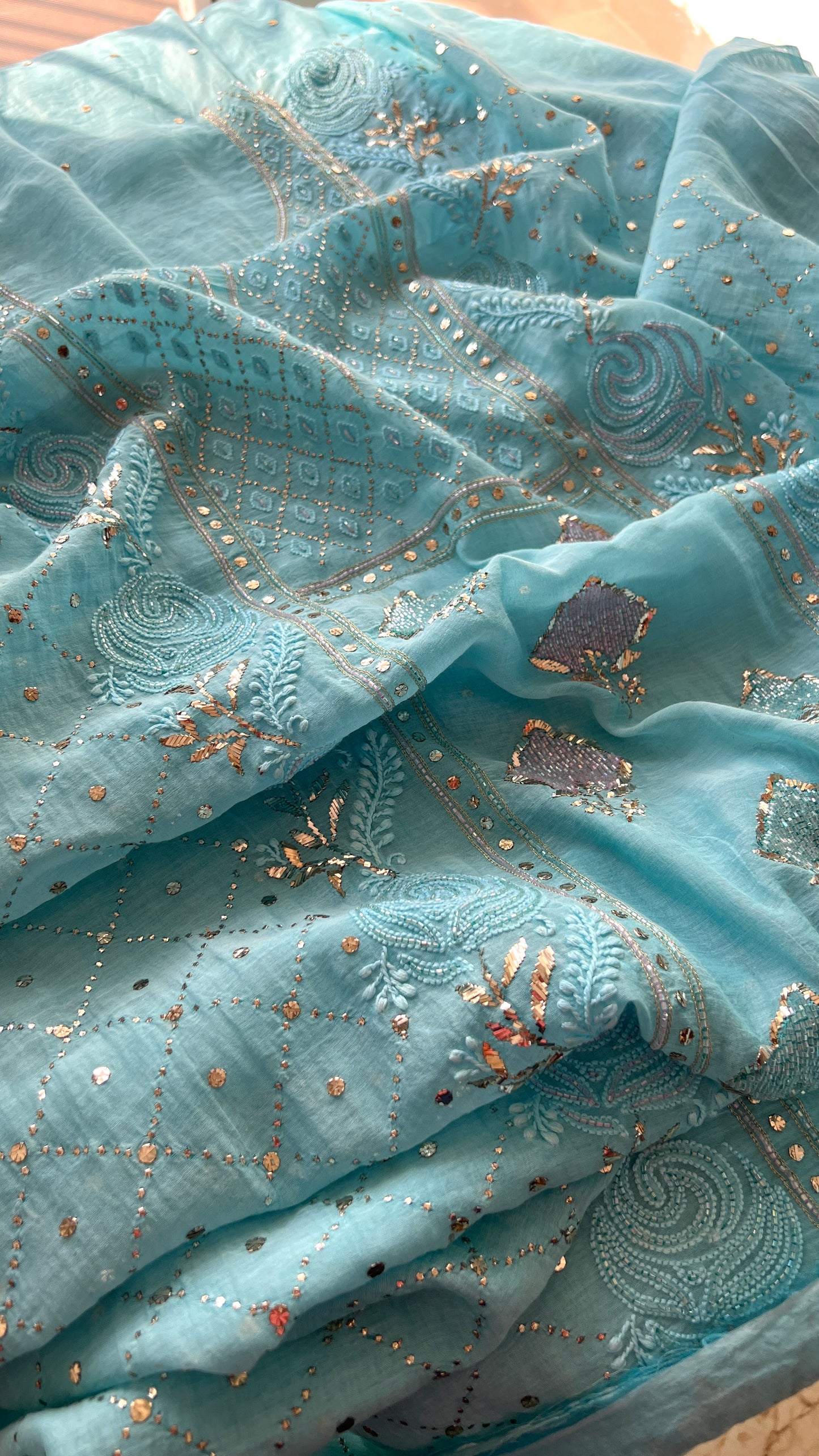 Firozi mukaish and Cut Dana Kurta and Dupatta