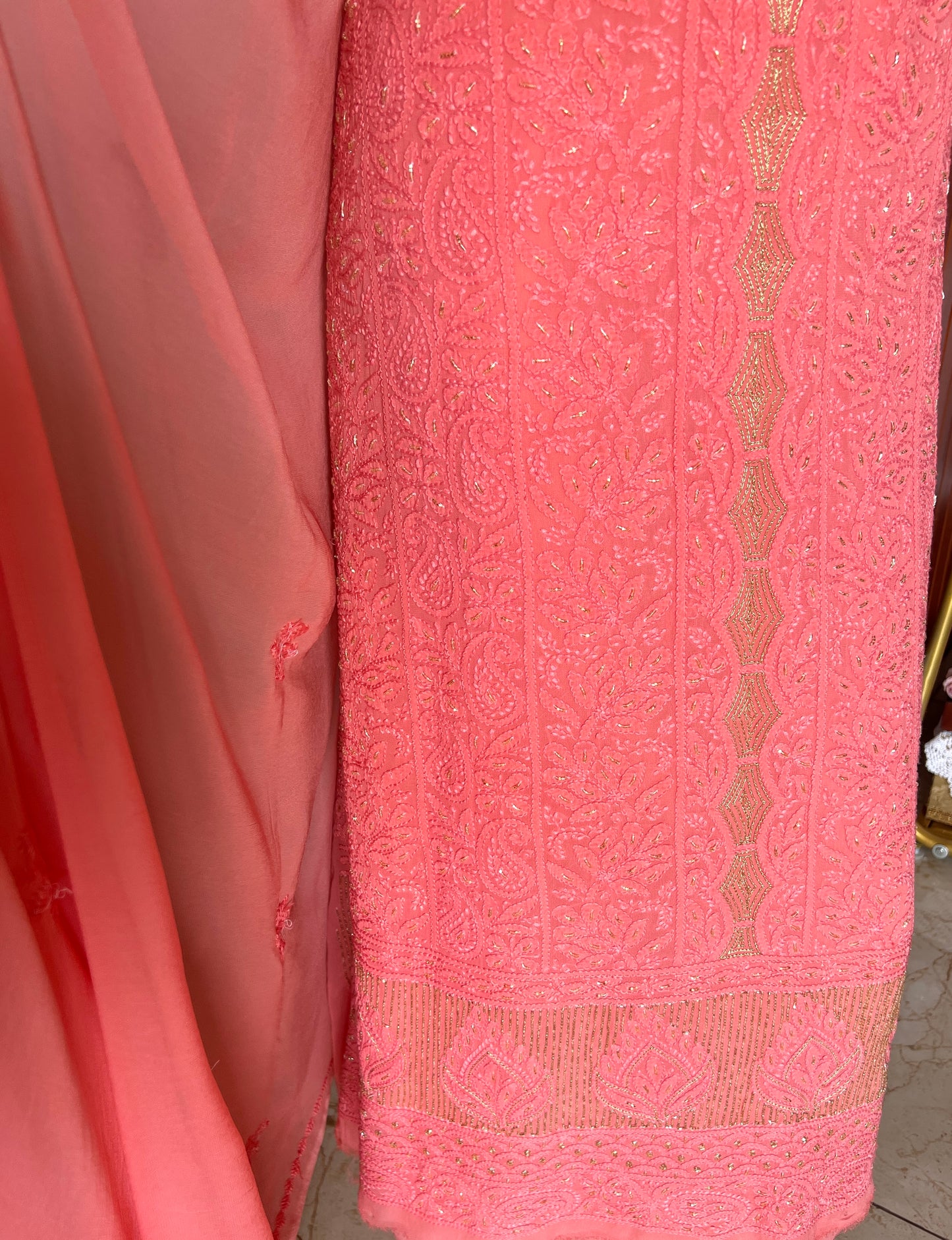 Chikankari golden Cut Dana and aari work Kurta and Dupatta