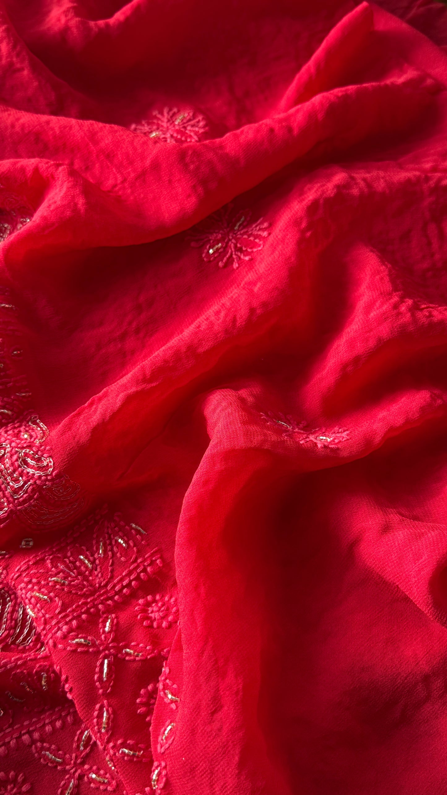 Gajri Red Chikankari golden Cut Dana and aari work Kurta and Dupatta