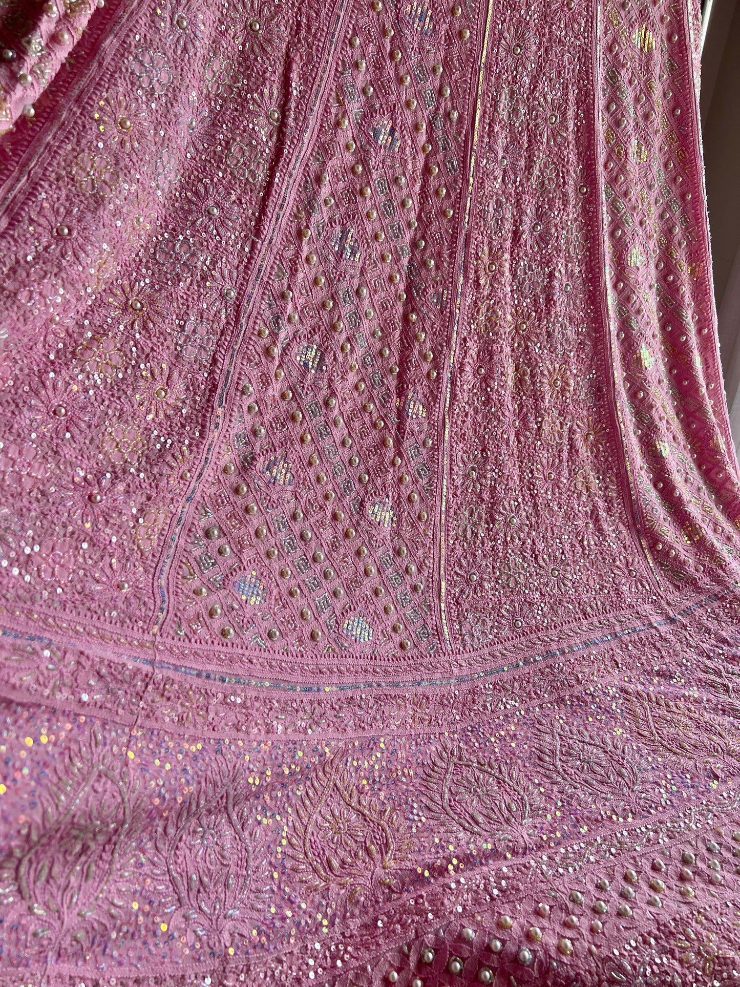 Ruhani Rose Pink Chikankari Multicolored Cut Dana Sequins Lehenga