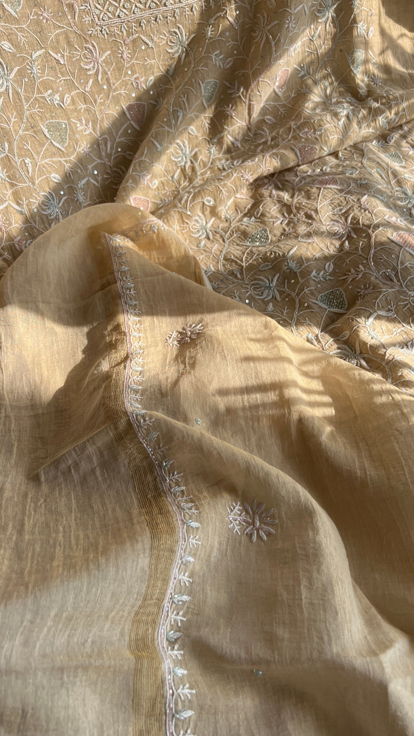 Pure Tissue Chikankari cut Dana and pearl embroidered kurta and dupatta