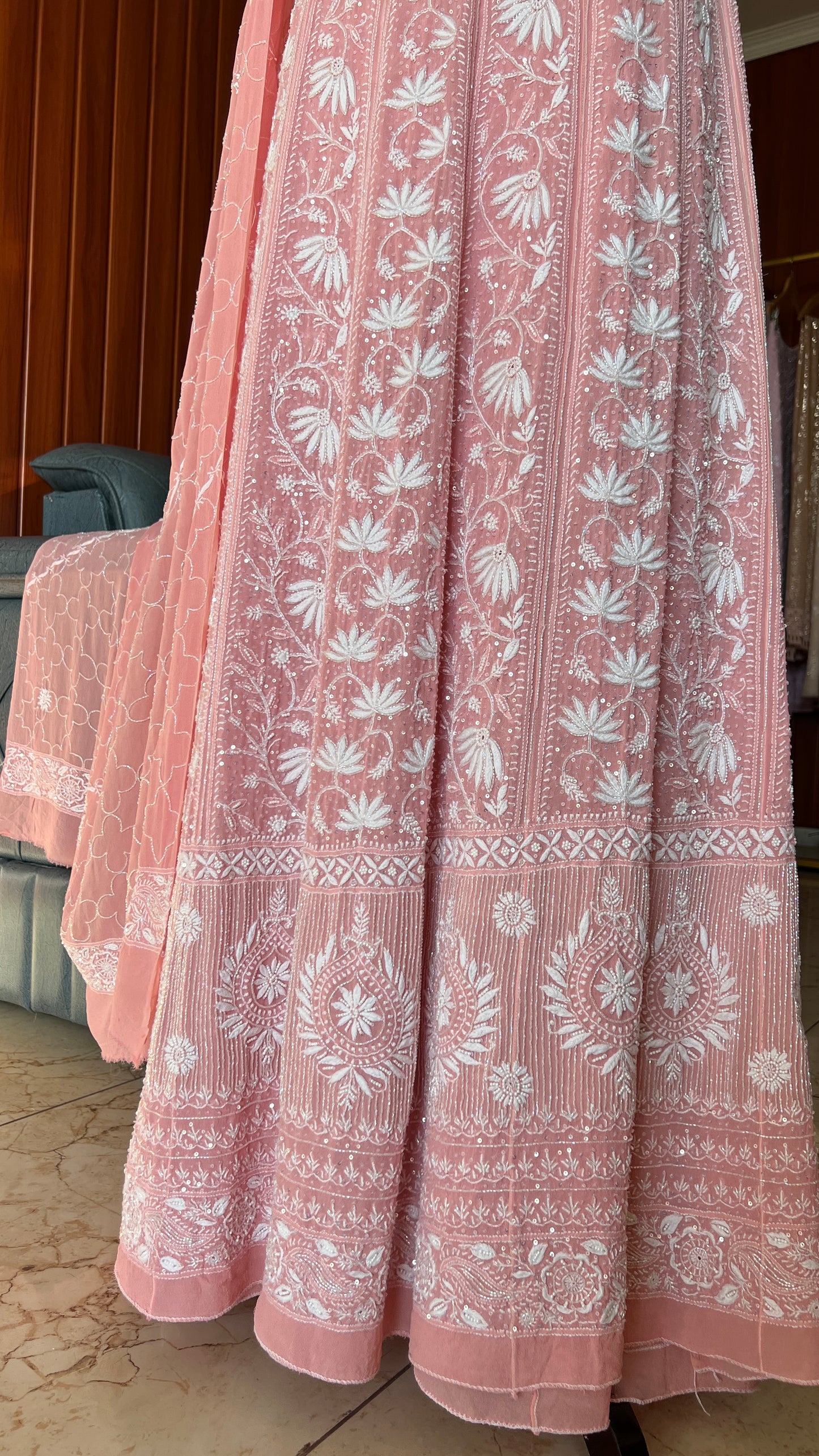 Suhaan Do Taar Chikankari Sequins and Cut Dana Anarkali