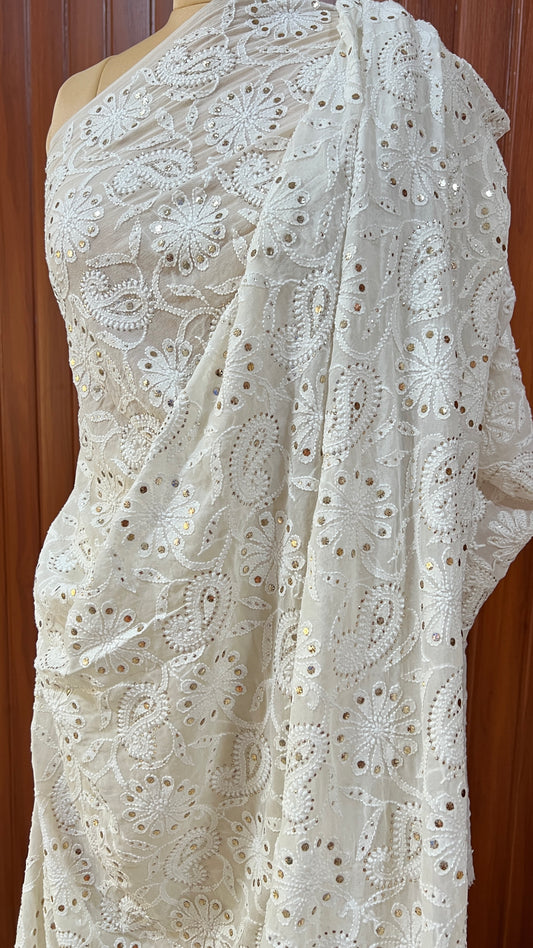 Pure Georgette Allover Chikankari and Mukaish Running Material 7 meters