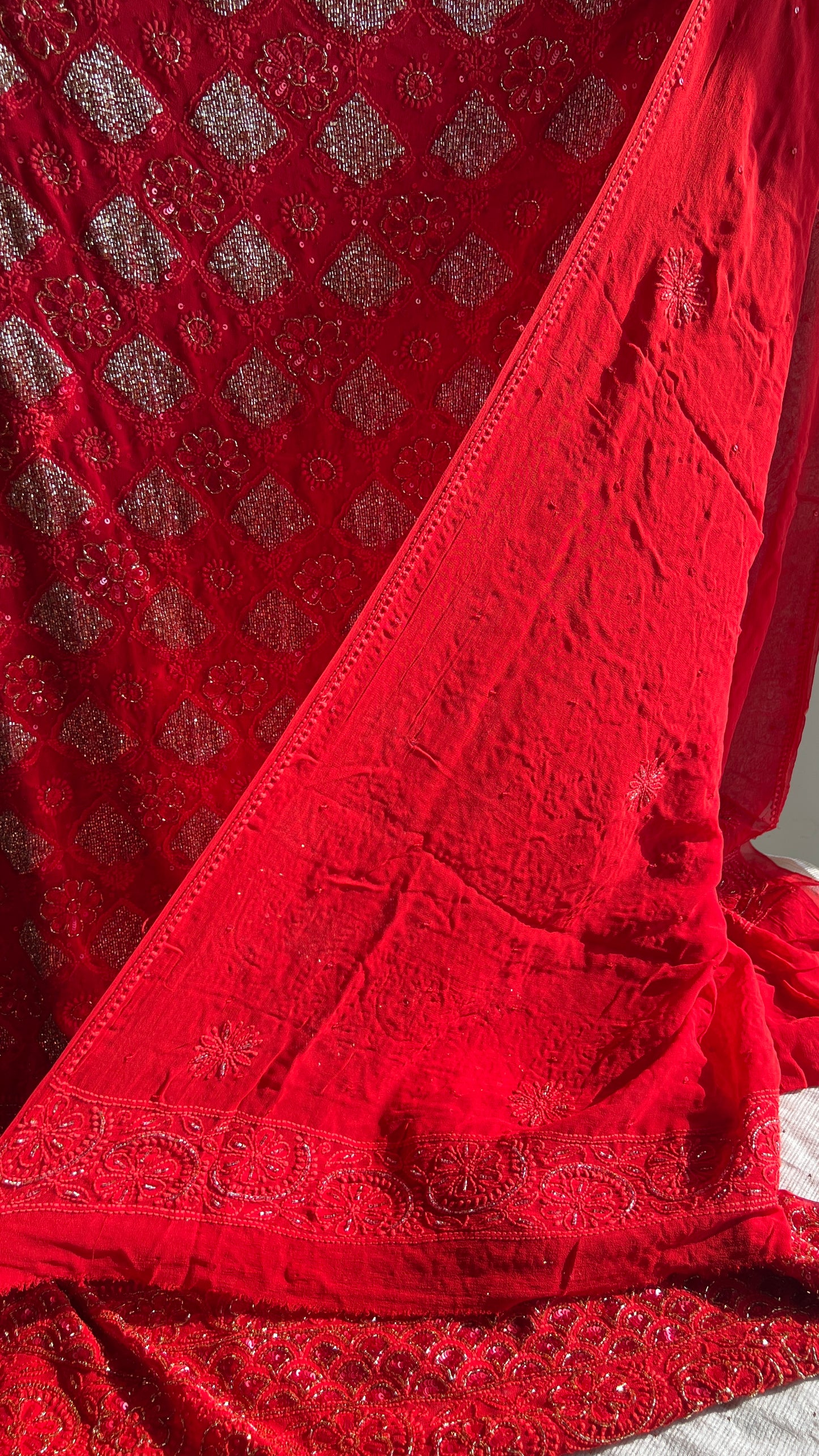 Ruhani Red Chikankari heavy cut dana sequins kurta and dupatta