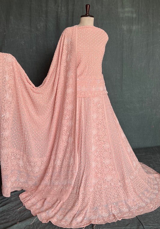 Powder peach Chikankari Pearl Sequins Lehenga