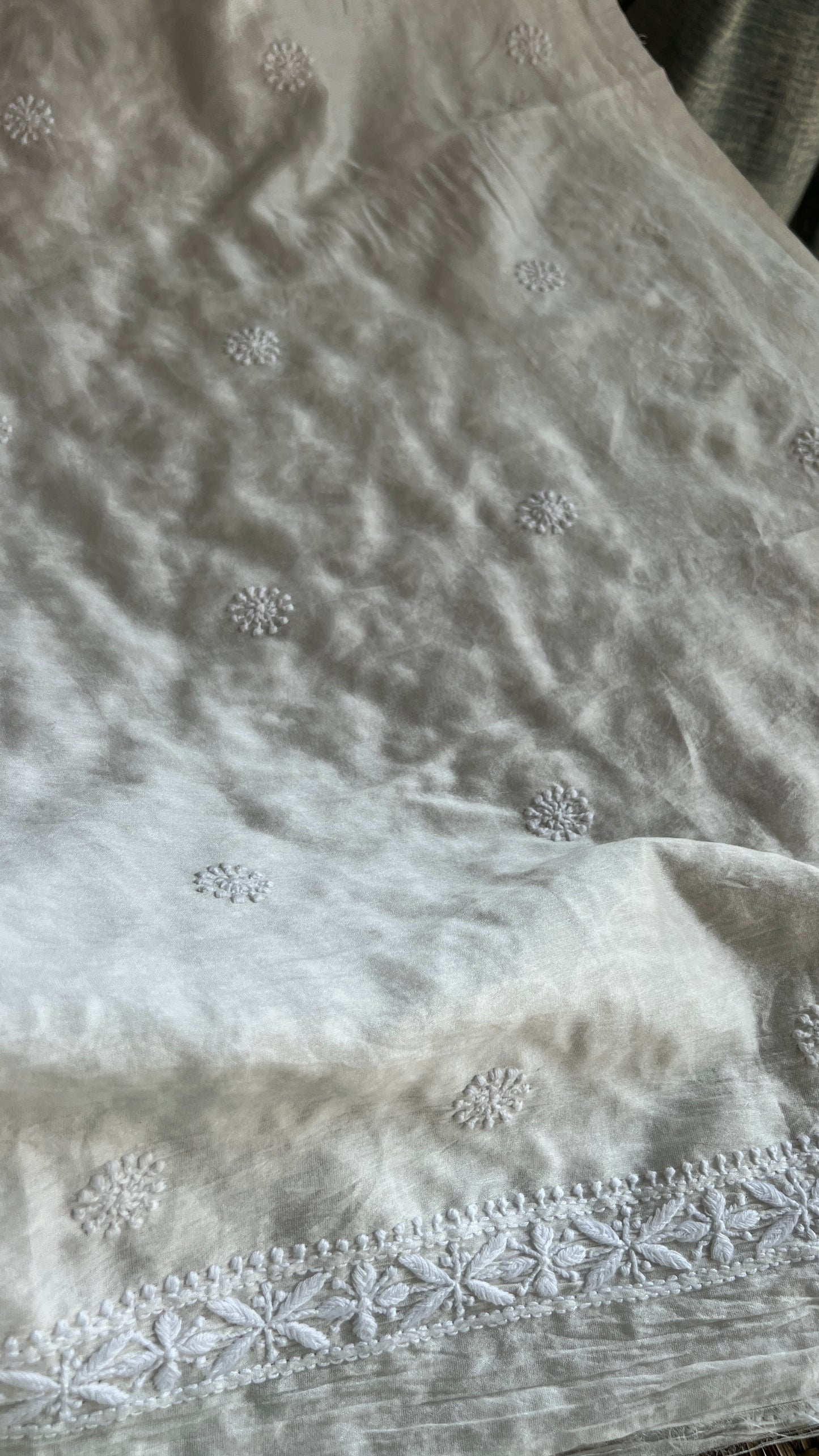 Ivory Chanderi Silk Men's Kurta fabric with fine Chikankari