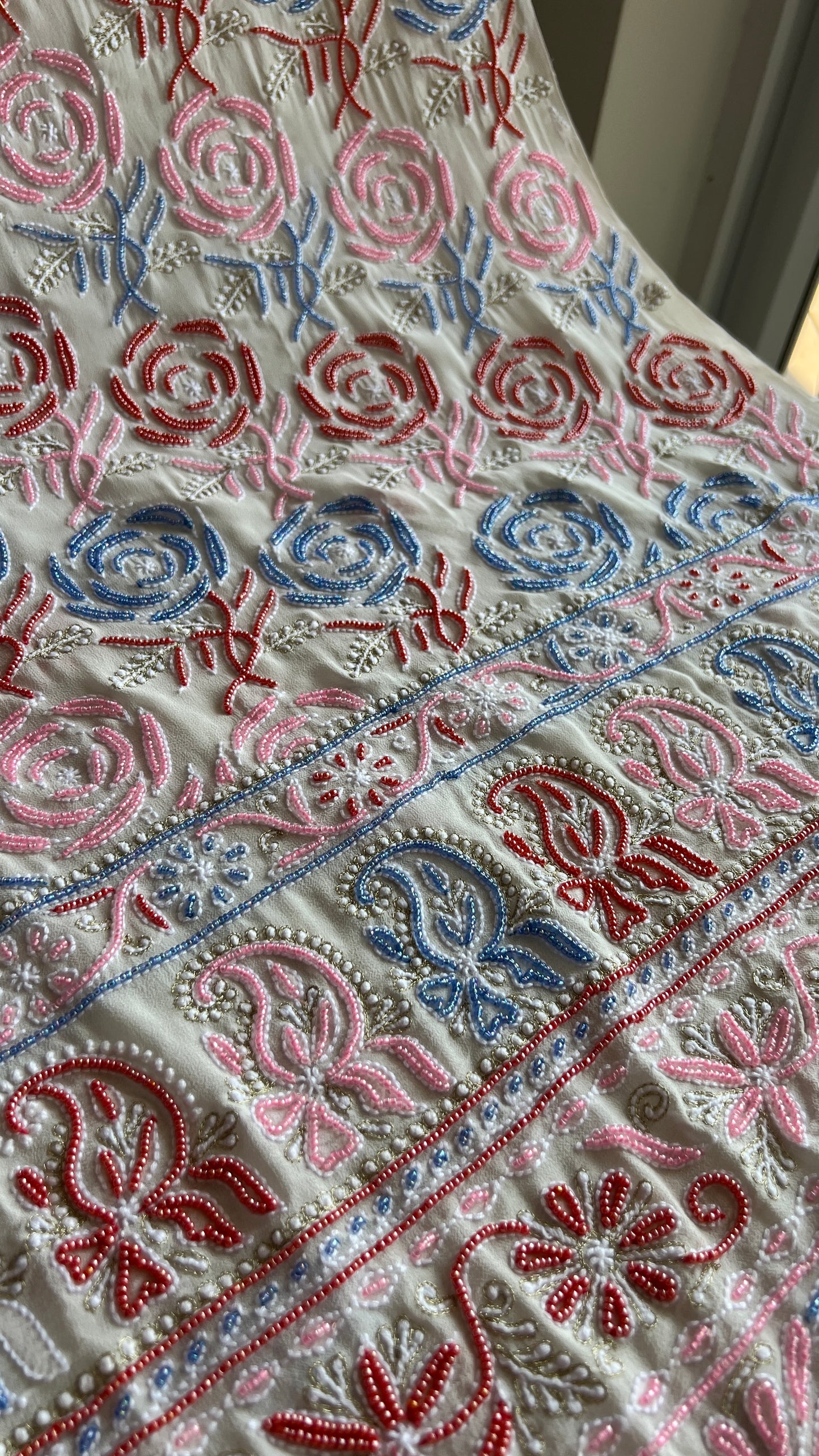 Ivory Chikankari and multicolored Beads Embroidered Kurta and Dupatta
