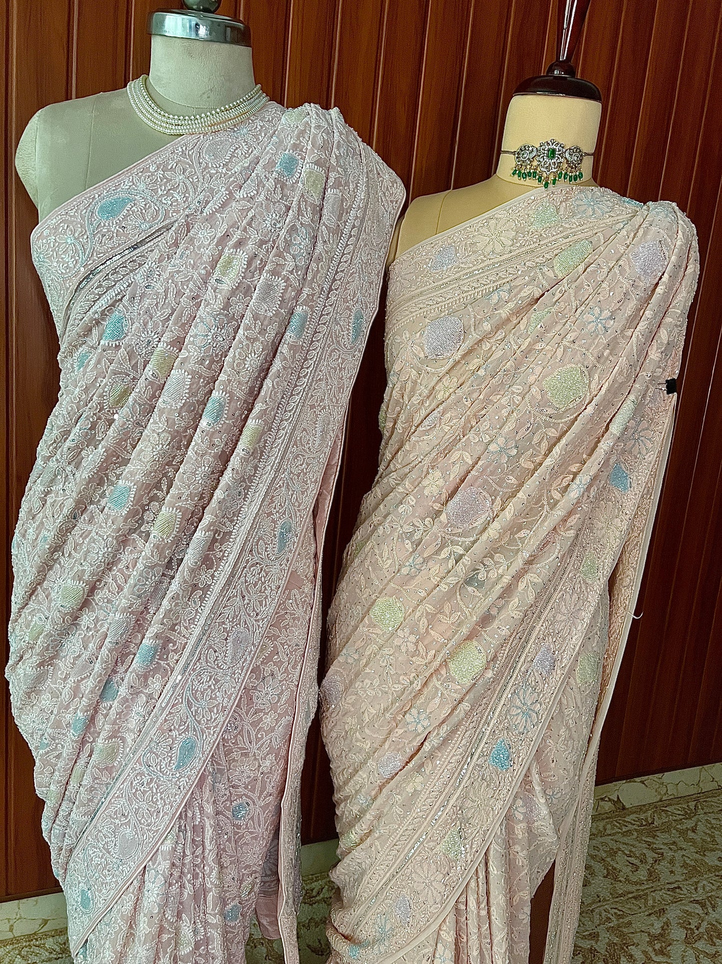 Ruhani Light Pink Chikankari Multi Cut Dana and Sequins Saree