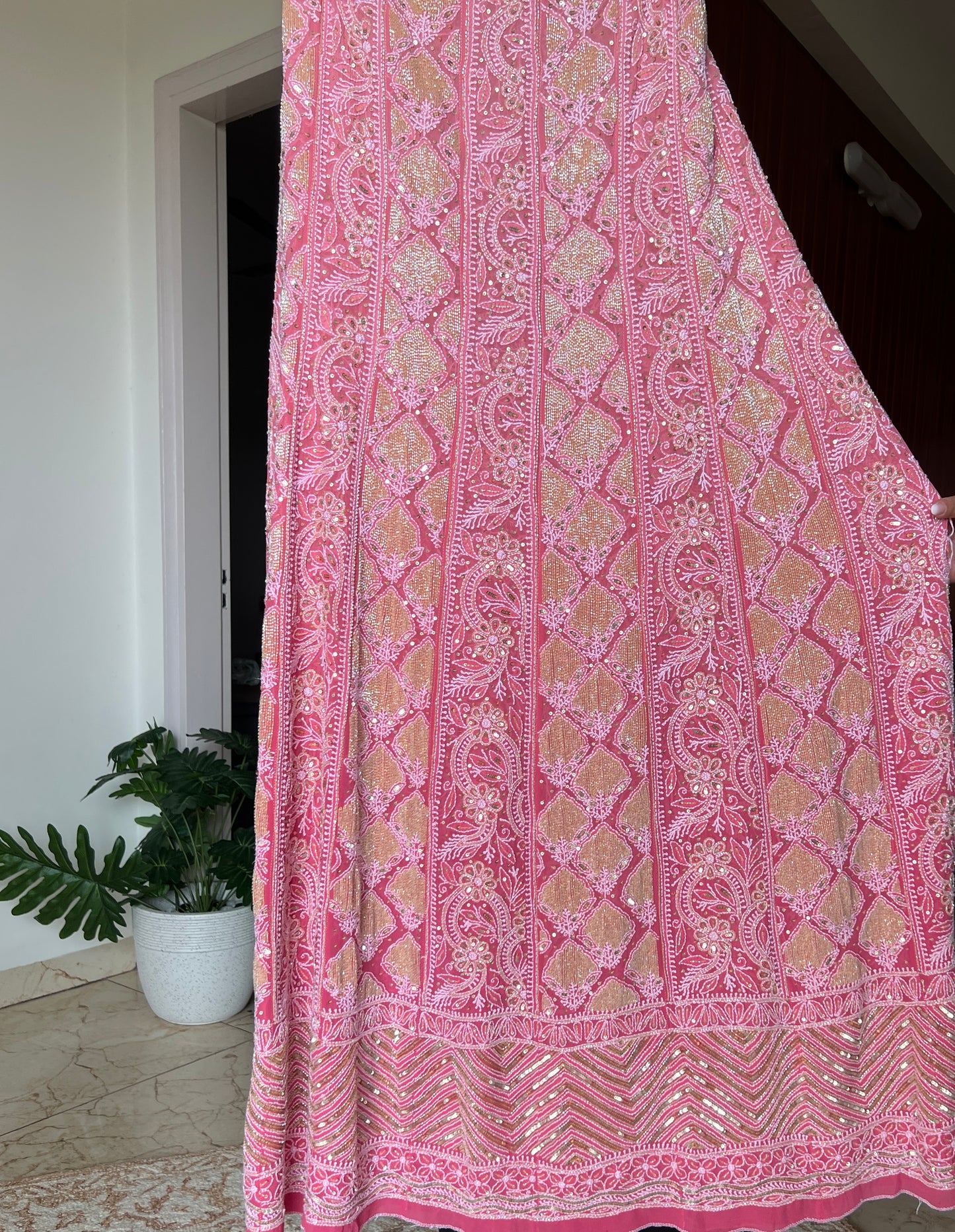 Ruhani Rouge Pink Chikankari Sequins and Cut Dana Anarkali