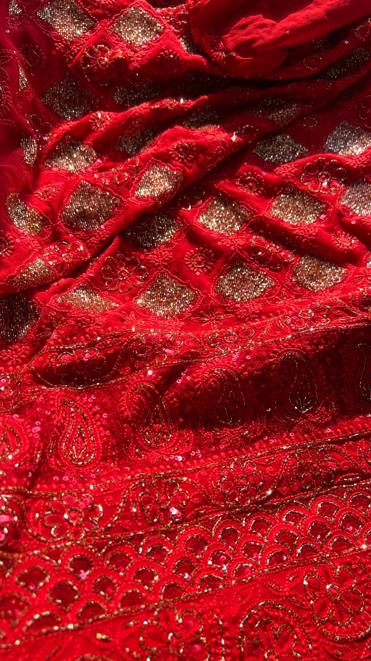 Ruhani Red Chikankari heavy cut dana sequins kurta and dupatta