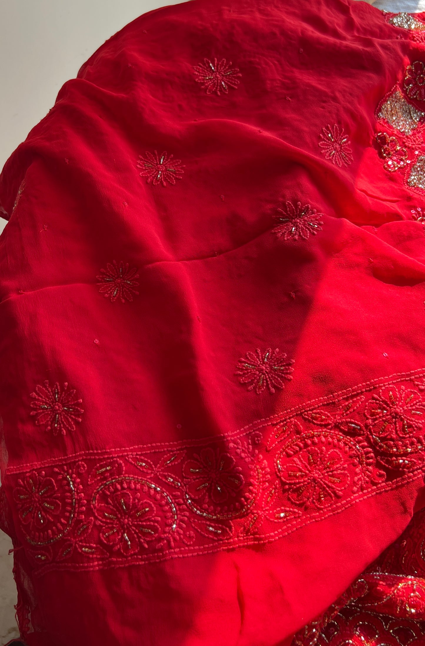 Ruhani Red Chikankari heavy cut dana sequins kurta and dupatta