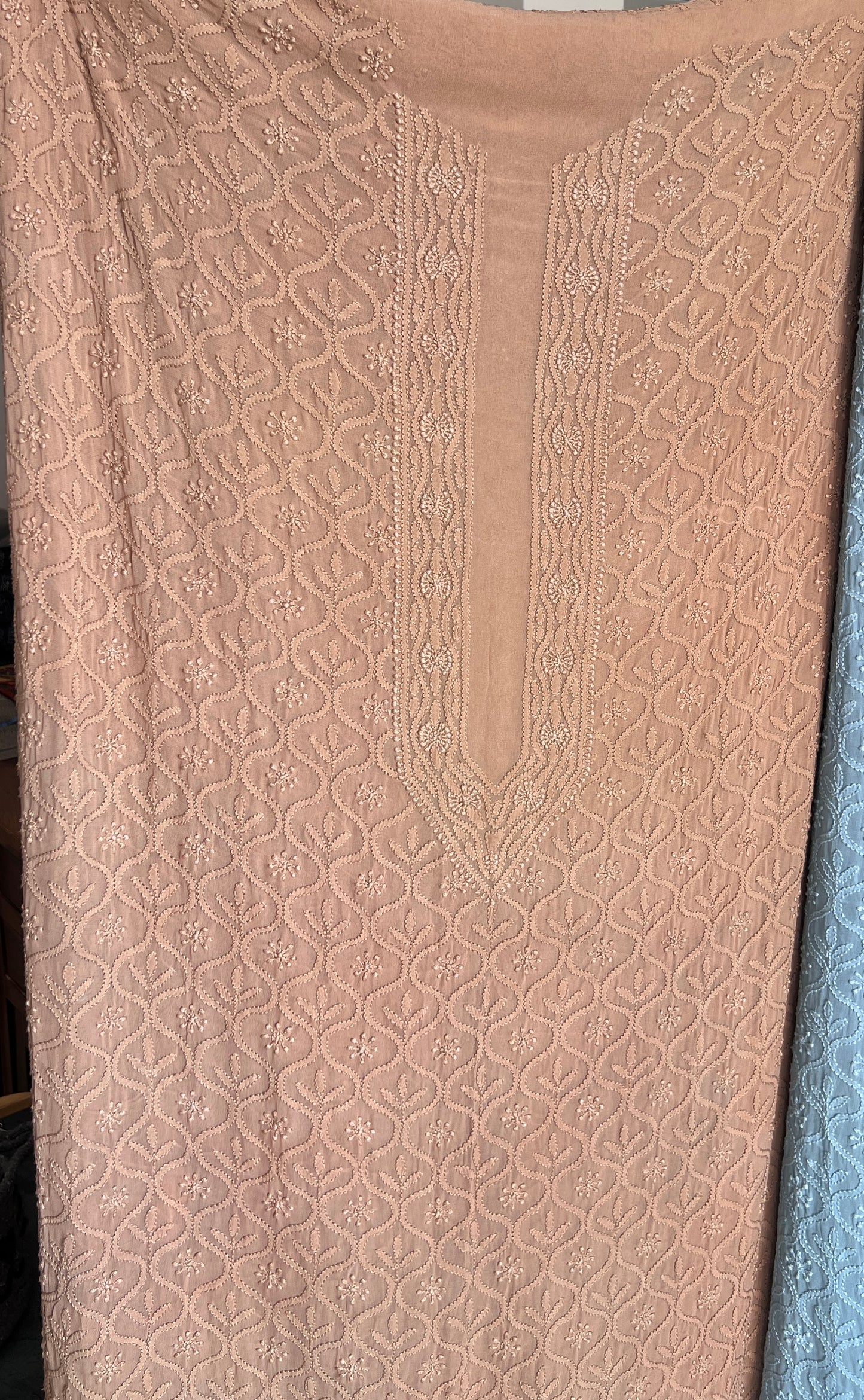 Powder Brown Allover Chikankari Men's Kurta Fabric