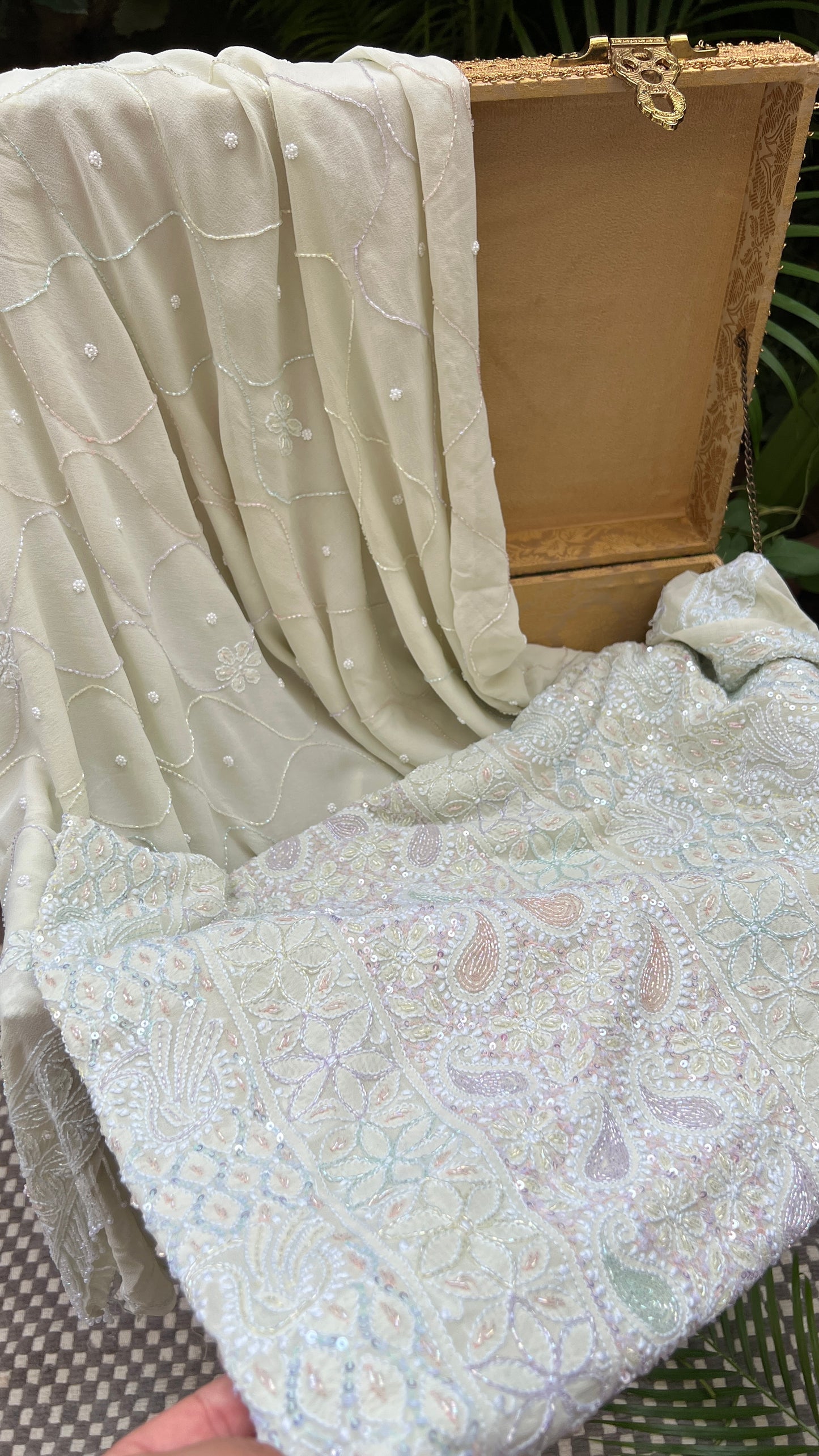 Pastel pista green multi cut dana sequins kurta and dupatta