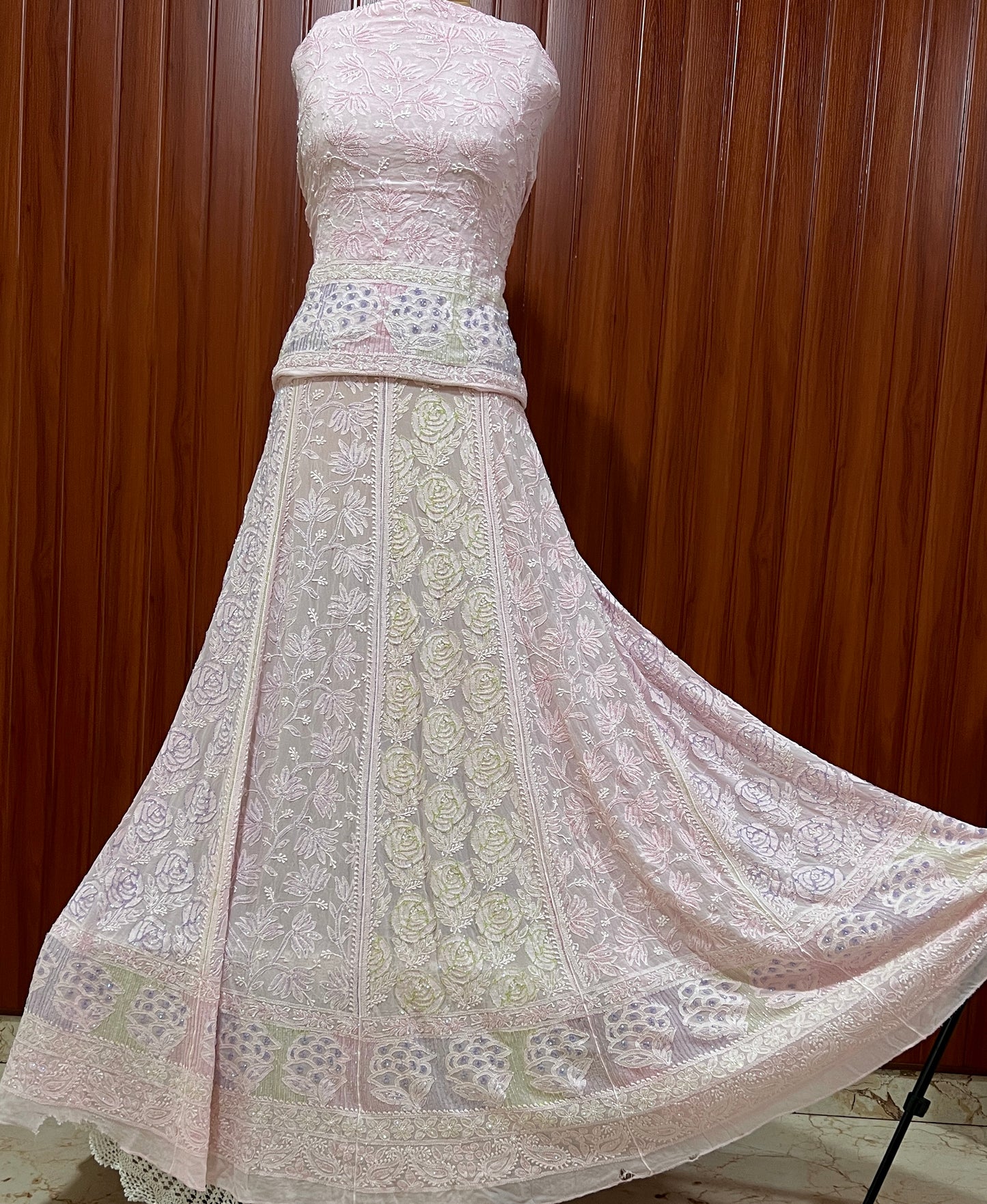 Pretty pink Chikankari multi Cut Dana Sequins Lehenga