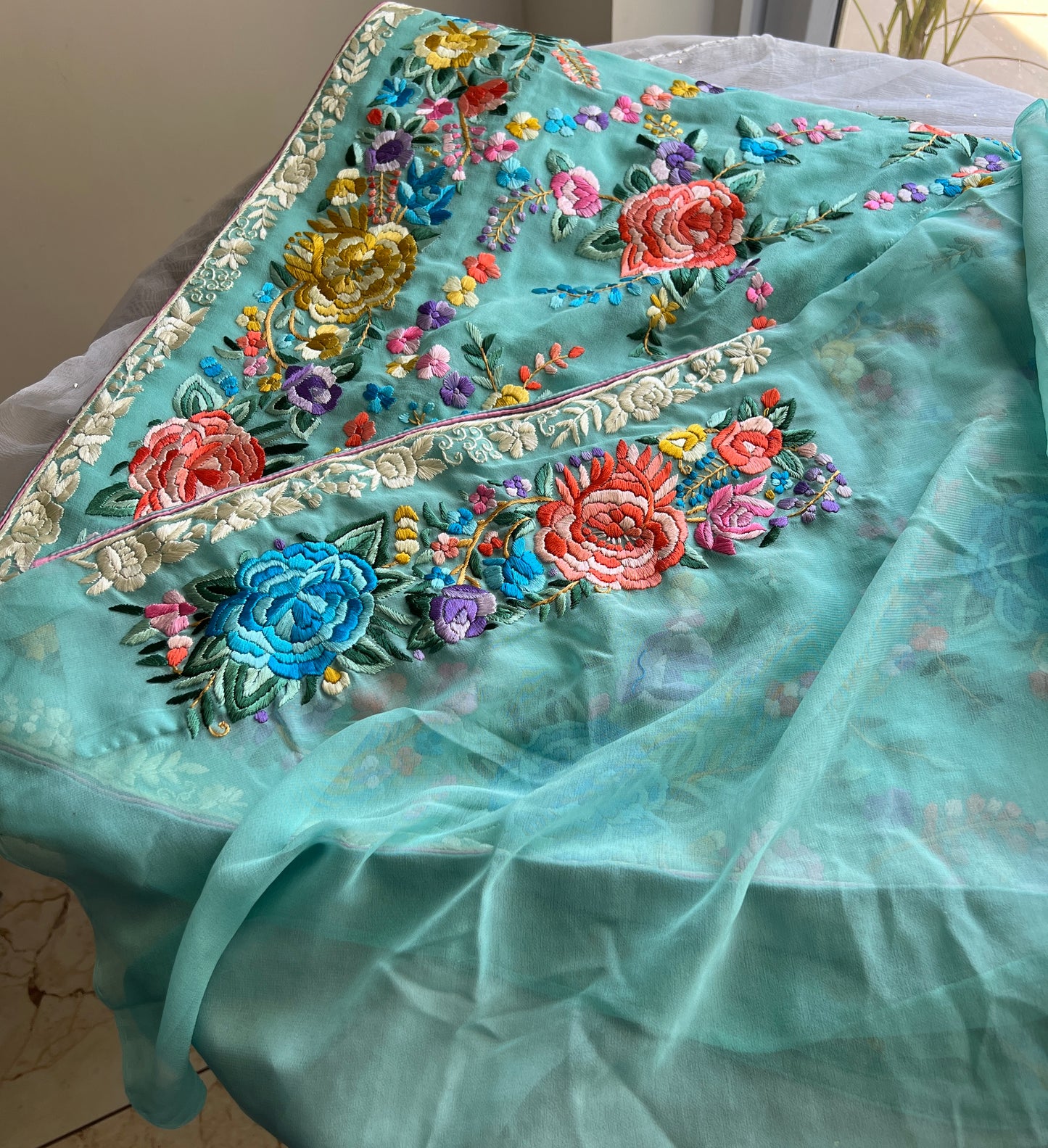 Firozi Masterpiece Parsi Gara Pure Georgette Saree