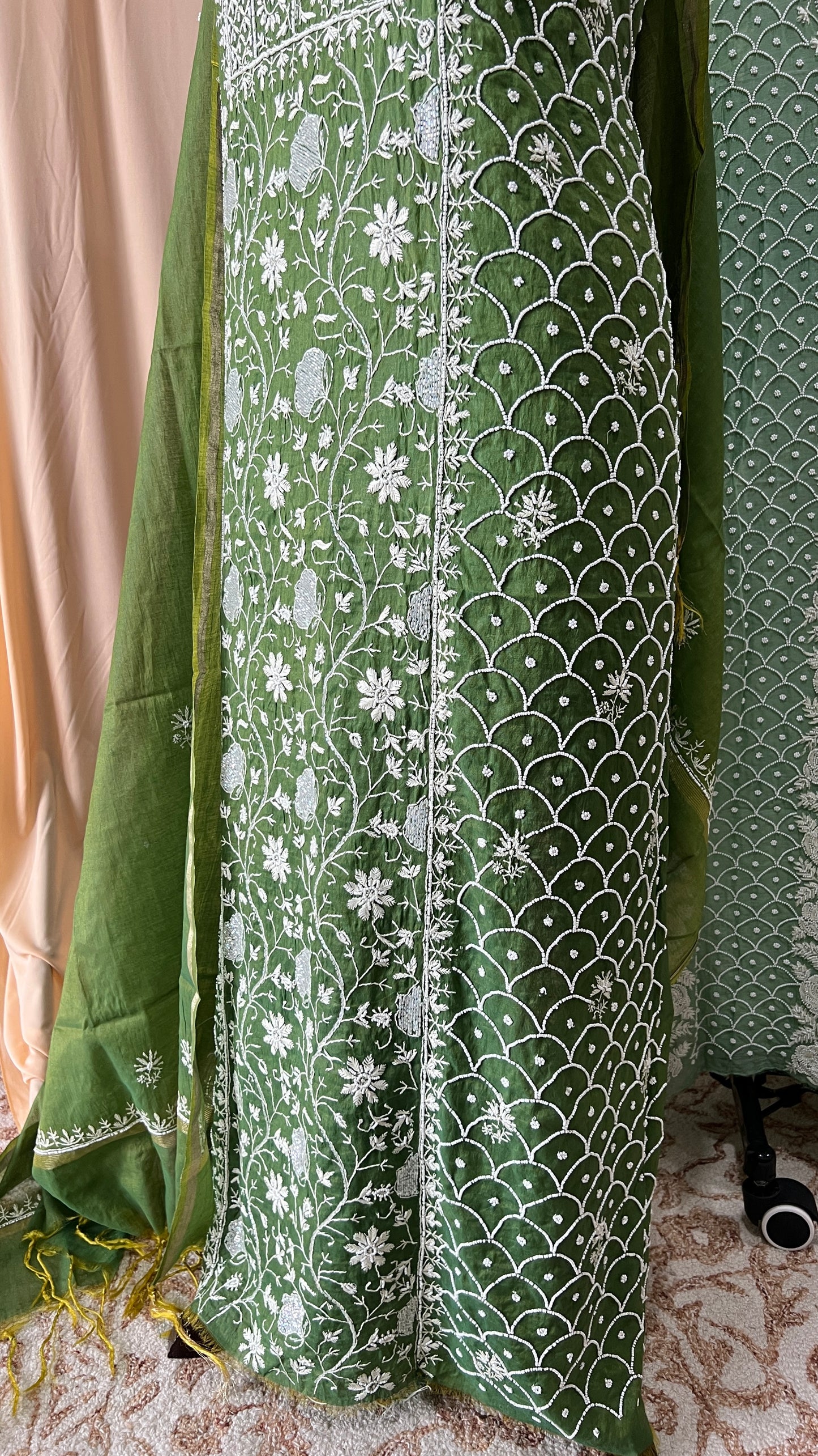 Forest Green Mul Chanderi Kurta and Dupatta