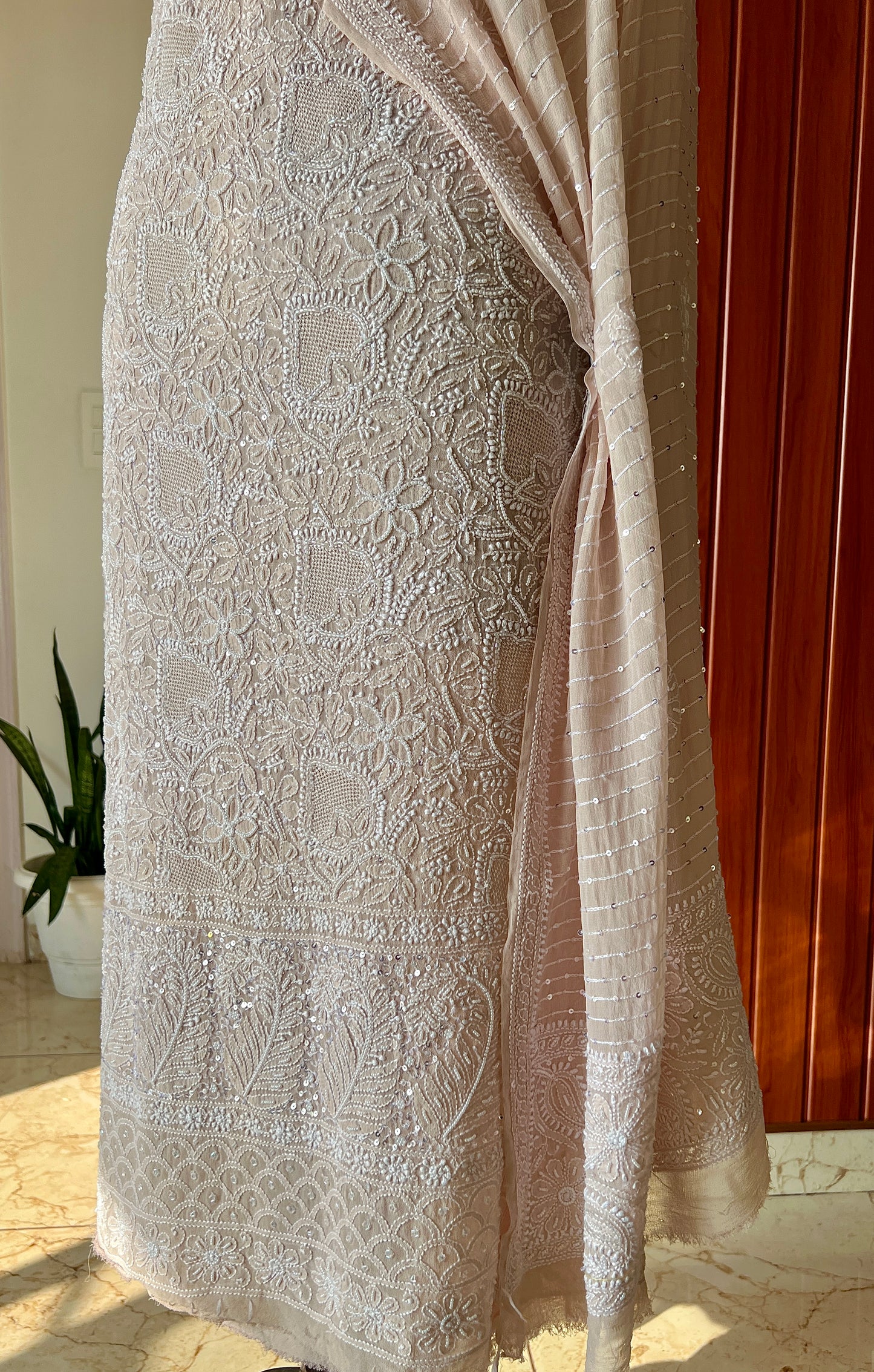 Suhaan Chikankari pearl sequins cut Dana work kurta and dupatta