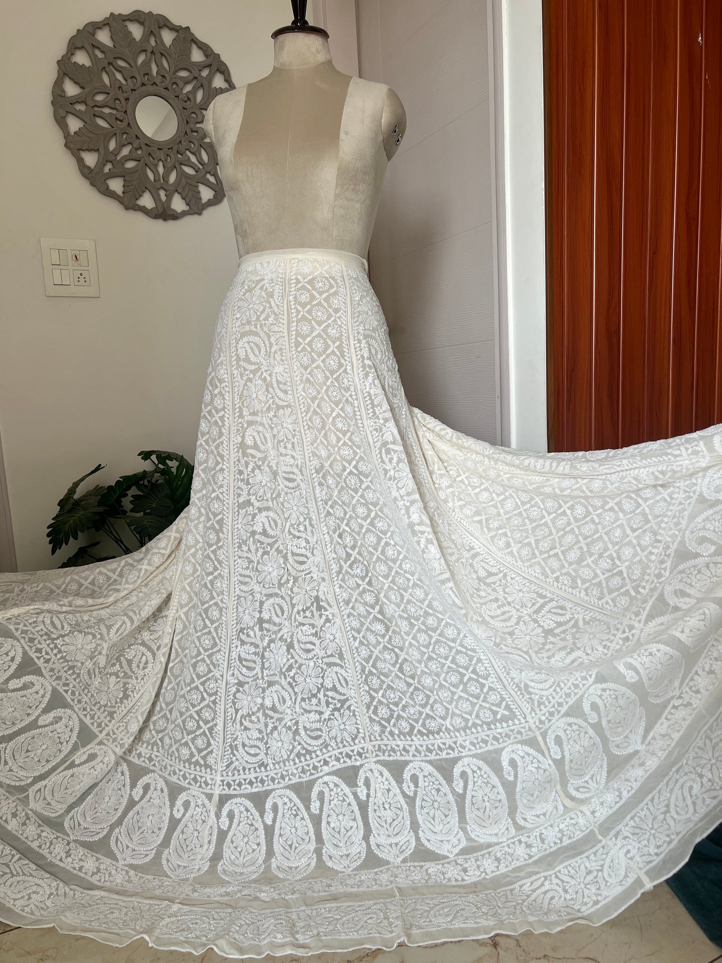 Ivory pure georgette Lehenga Skirt with allover Chikankari