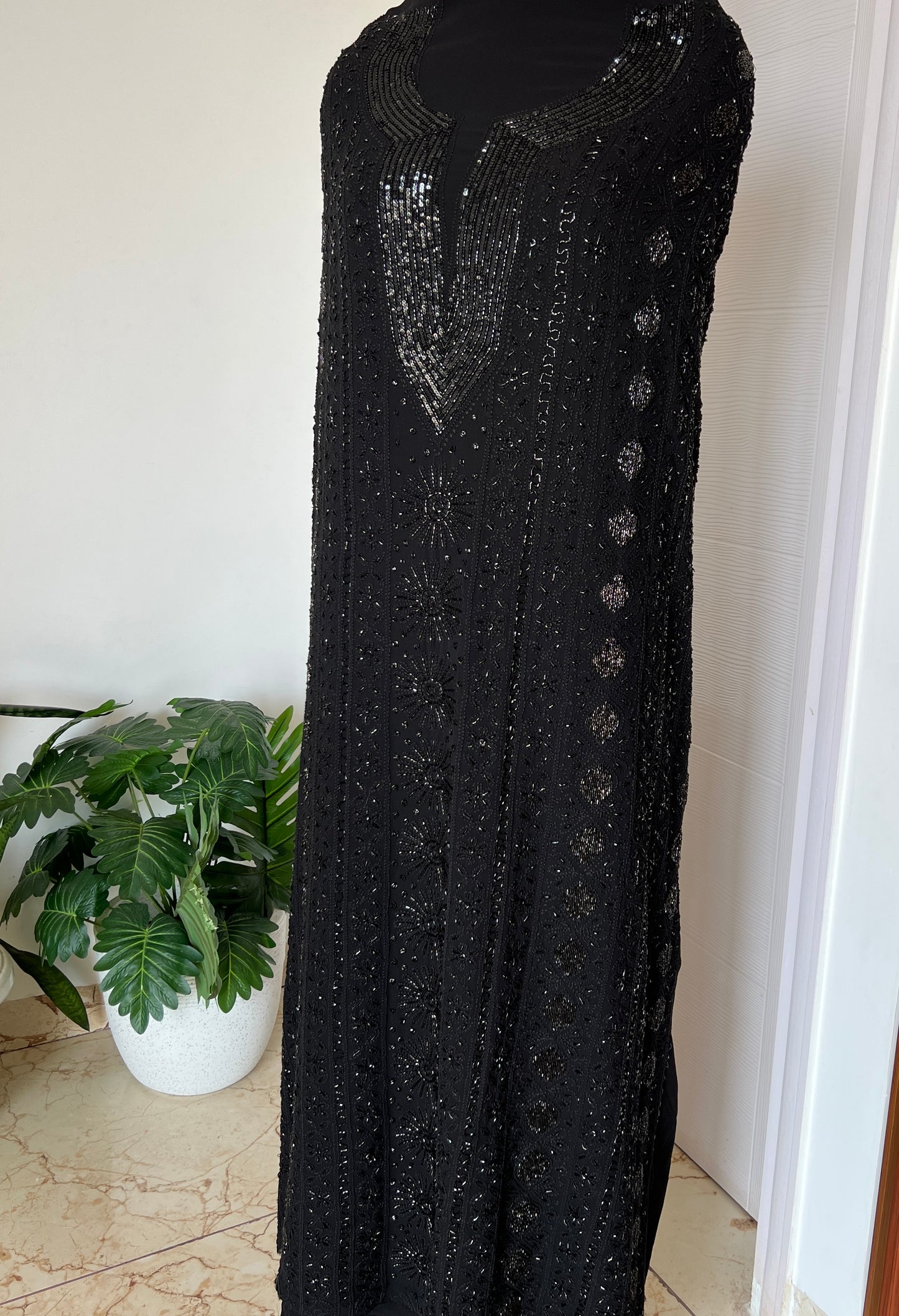 Black Chikankari cut dana sequins work kurta and dupatta
