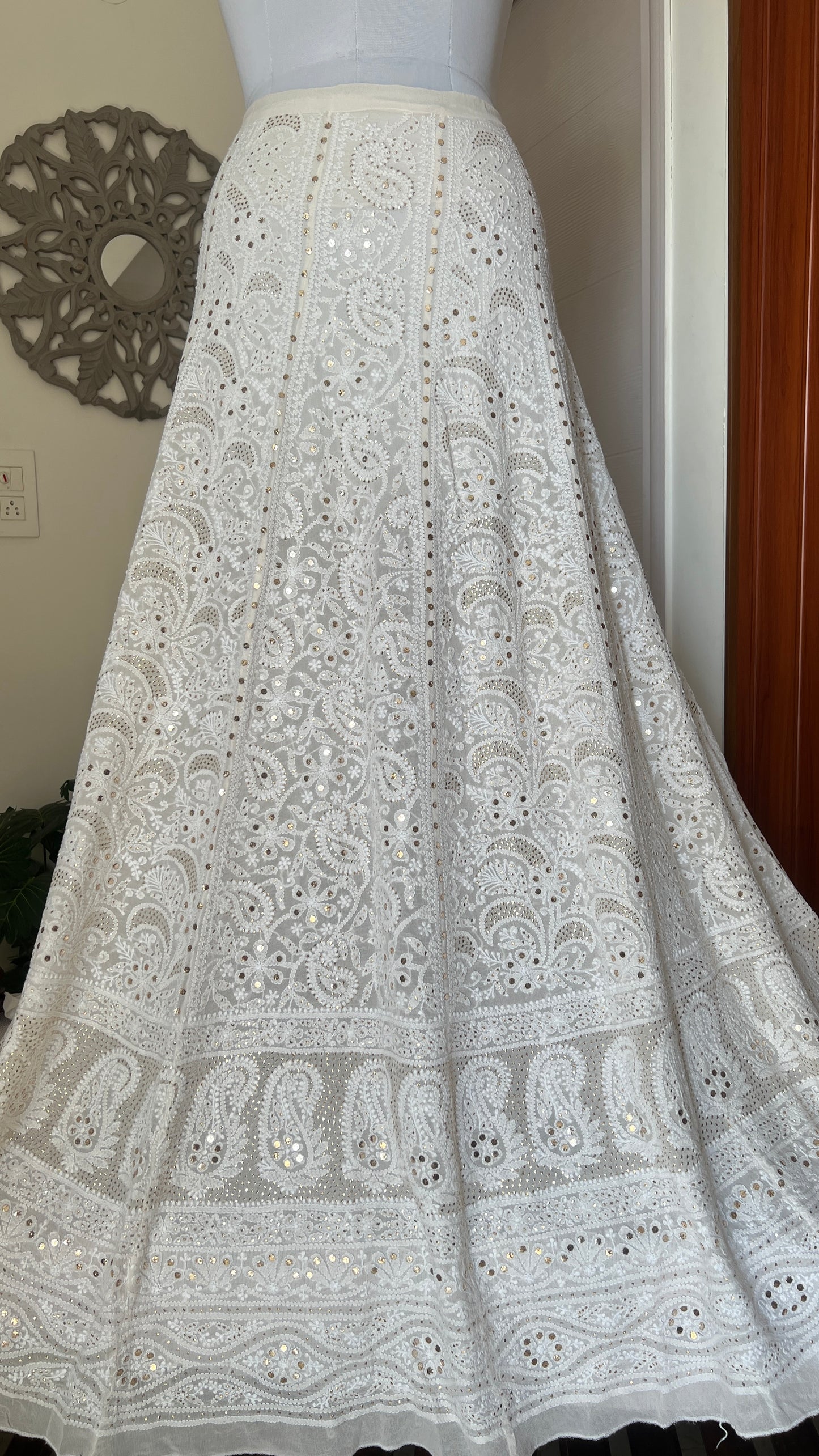 Lehenga Skirt allover Chikankari and mukaish