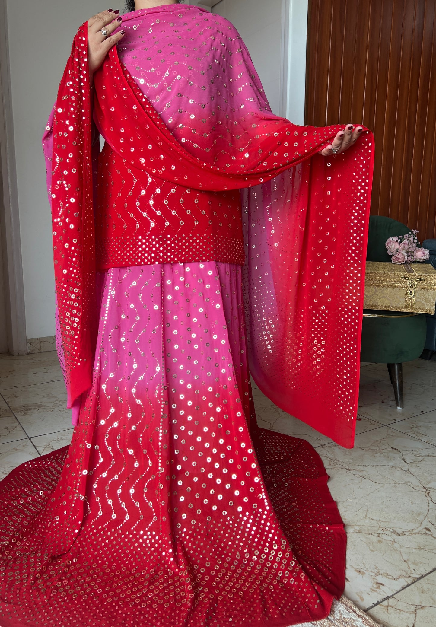 Ombré dyed Heavy Ring Mukaish Lehenga Set