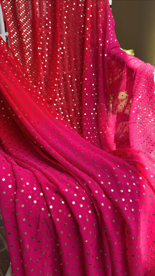 Ruhani Ombre dyed Allover Mukaish Pure Georgette Saree