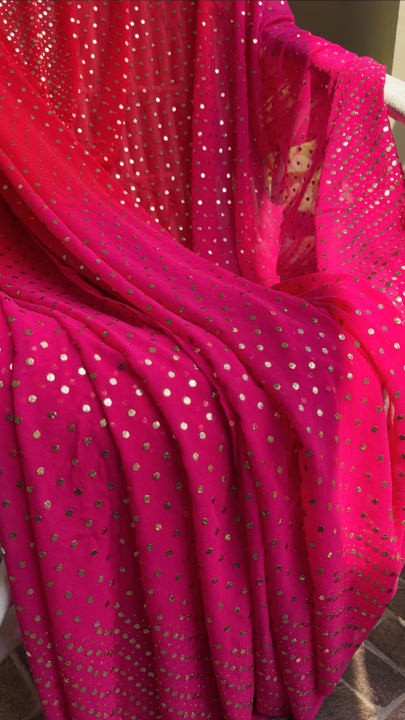 Ruhani Ombre dyed Allover Mukaish Pure Georgette Saree