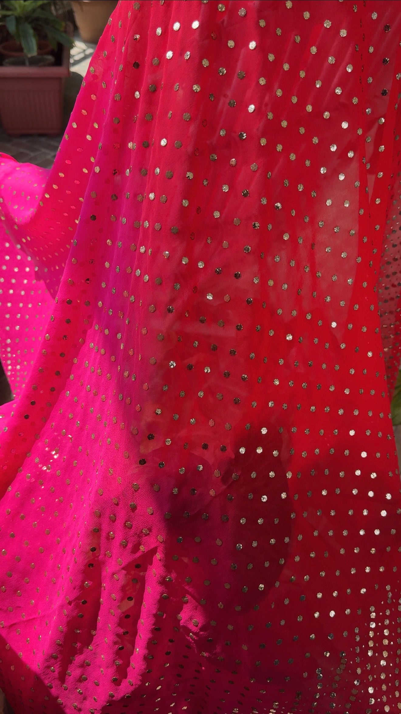 Ruhani Ombre dyed Allover Mukaish Pure Georgette Saree