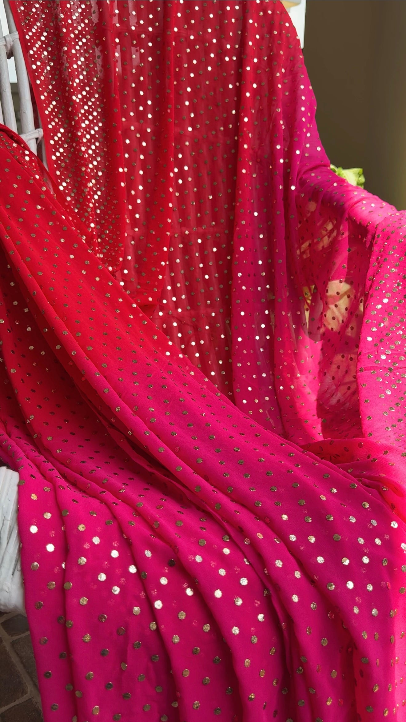 Ruhani Ombre dyed Allover Mukaish Pure Georgette Saree