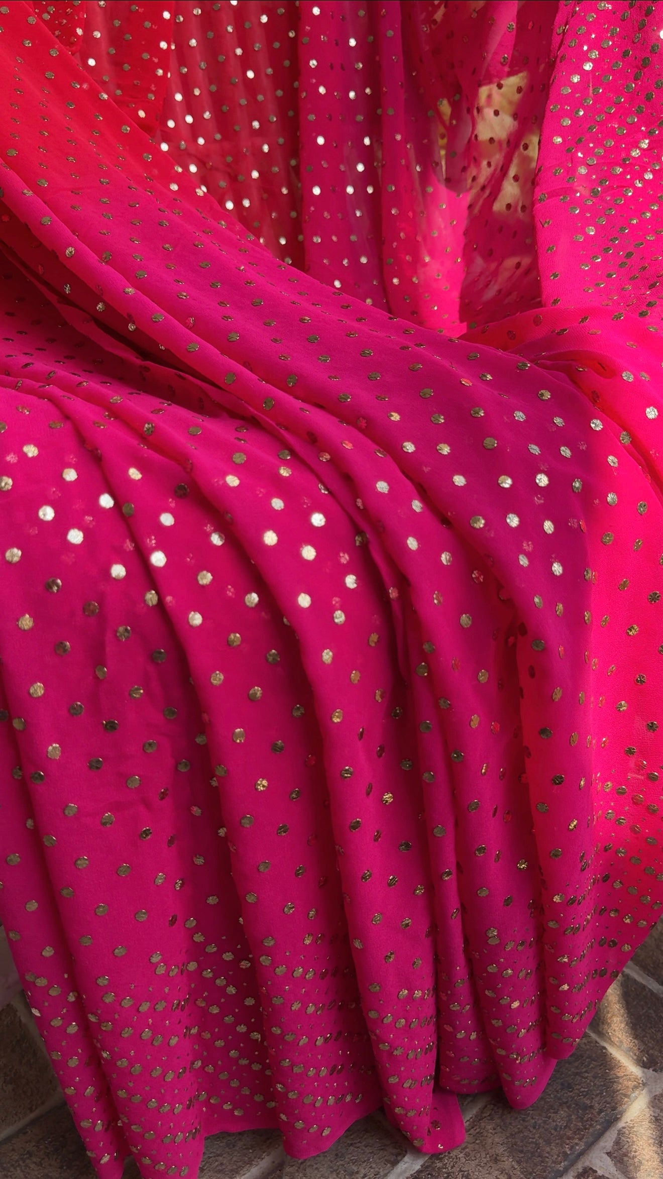 Ruhani Ombre dyed Allover Mukaish Pure Georgette Saree