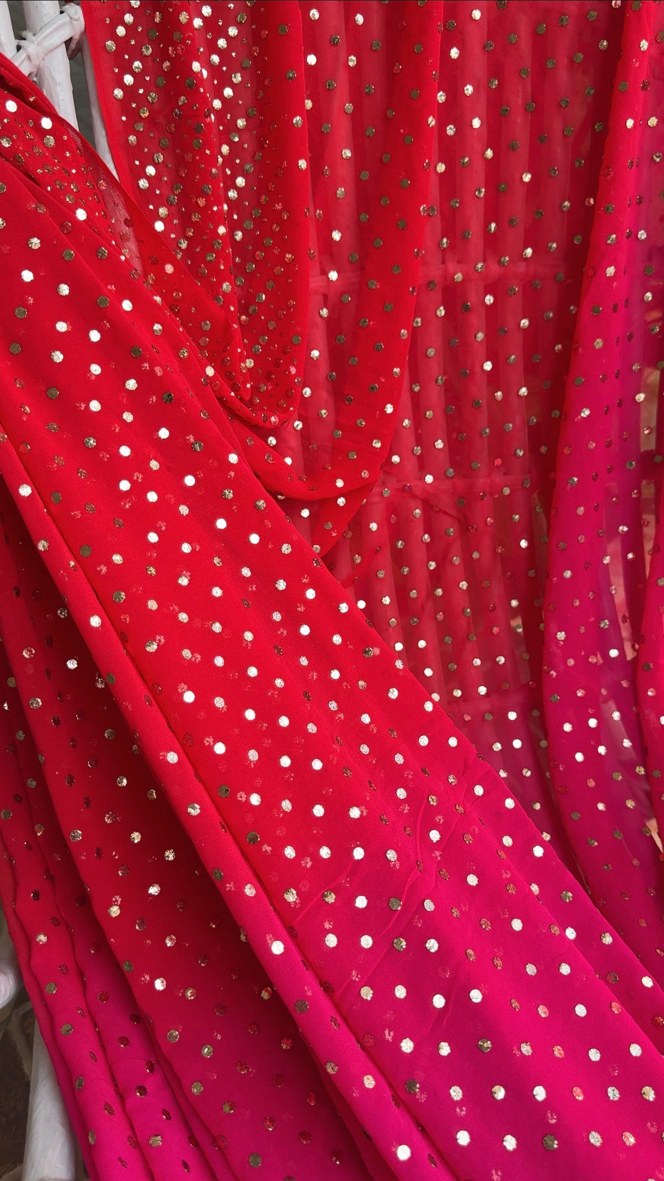 Ruhani Ombre dyed Allover Mukaish Pure Georgette Saree