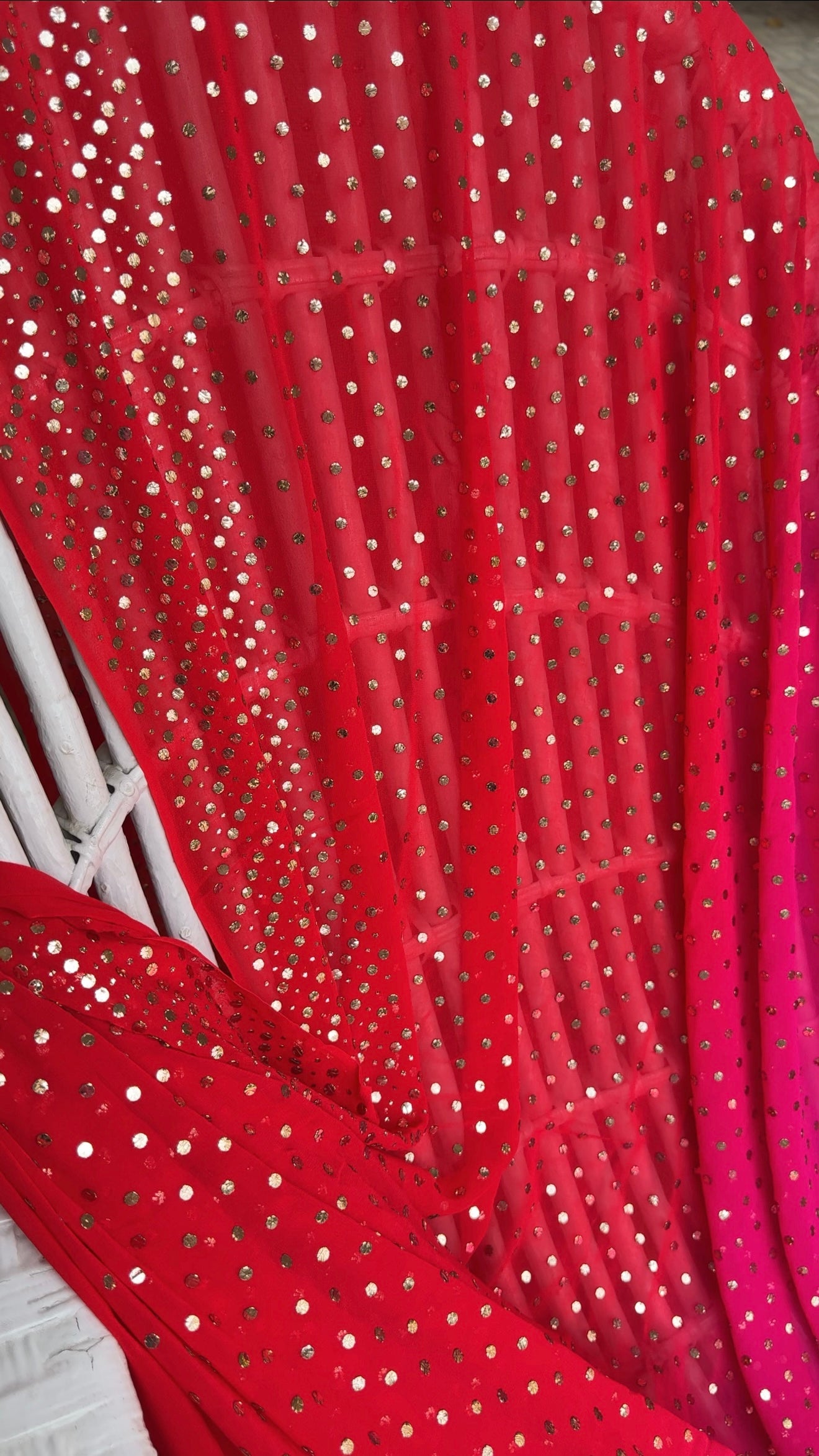 Ruhani Ombre dyed Allover Mukaish Pure Georgette Saree