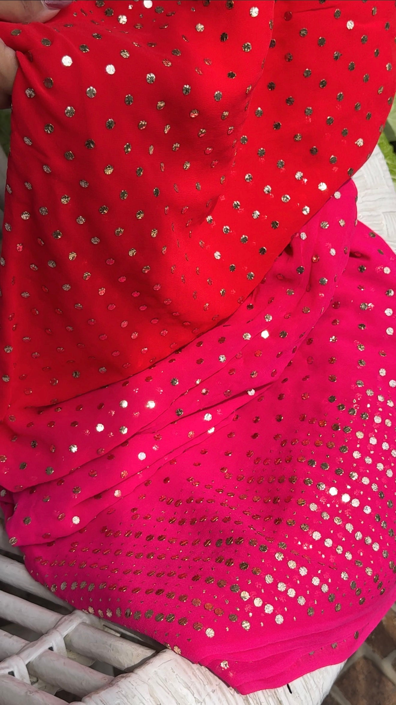 Ruhani Ombre dyed Allover Mukaish Pure Georgette Saree