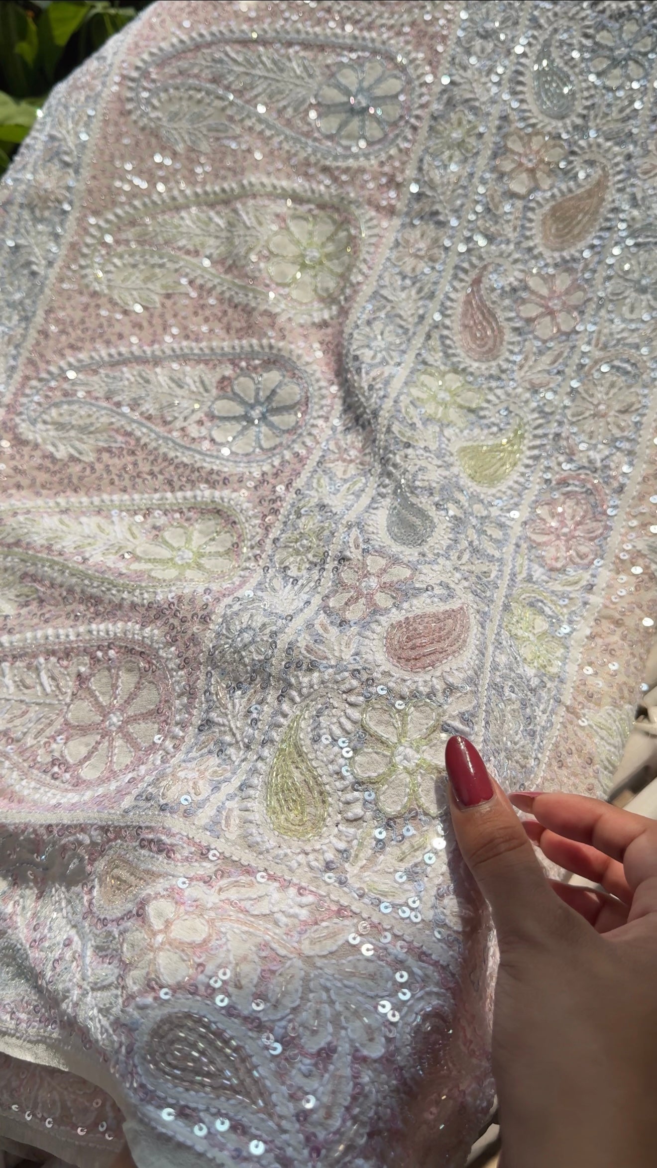 Ruhani Ivory Chikankari Multi Cut Dana and Sequins Saree
