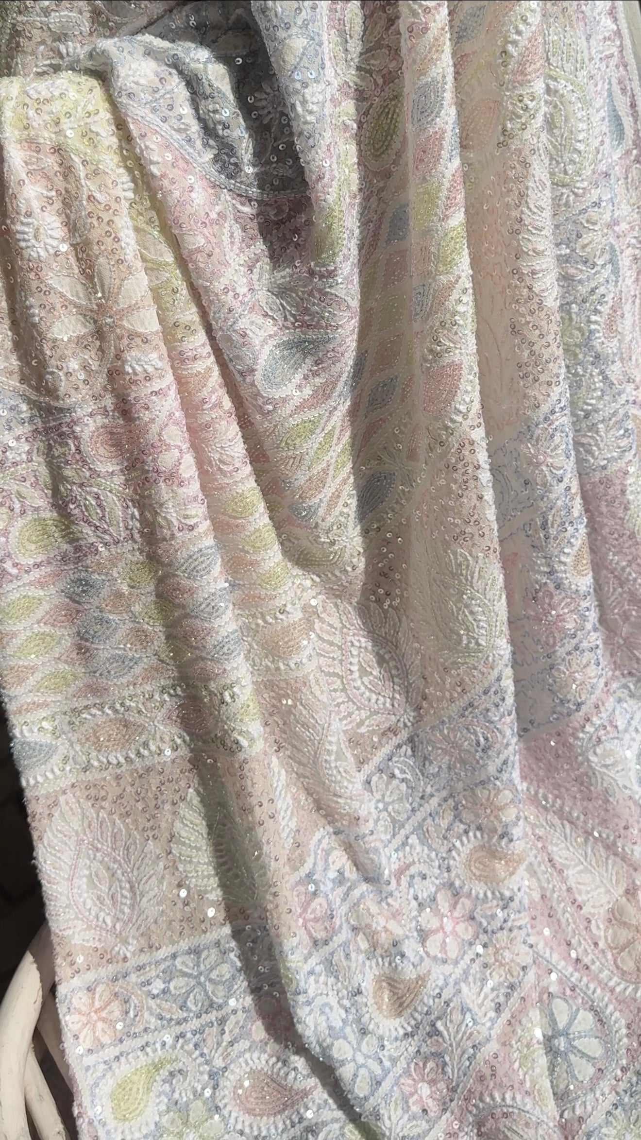 Ruhani Ivory Chikankari Multi Cut Dana and Sequins Saree
