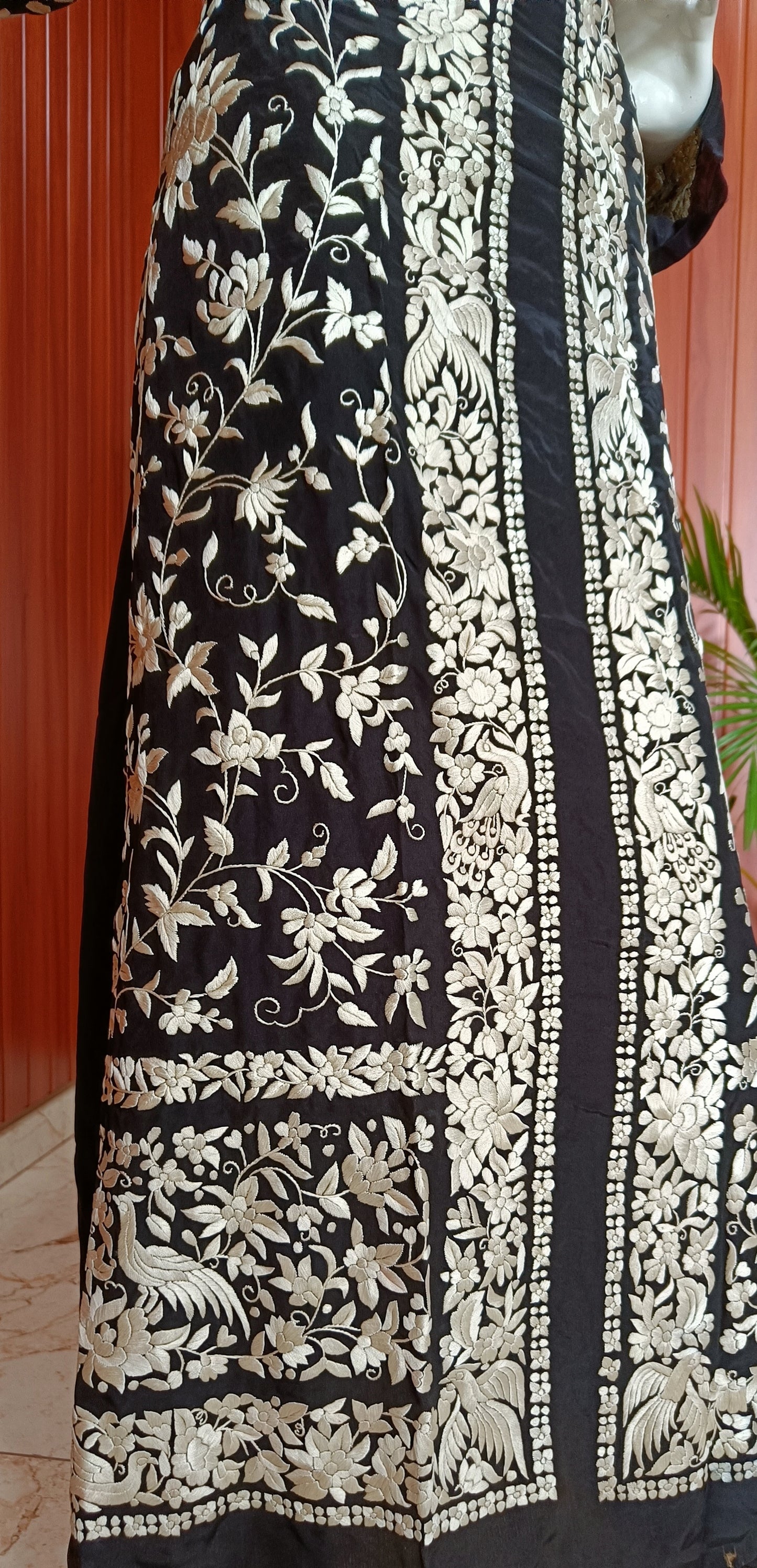 Black and White Masterpiece Hand Embroidered Parsi Gara Jacket Unstitched