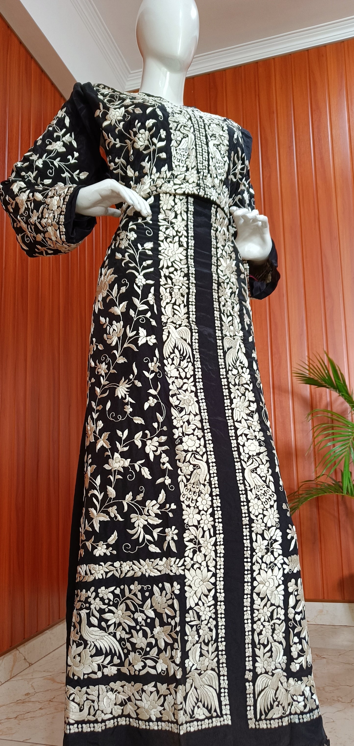 Black and White Masterpiece Hand Embroidered Parsi Gara Jacket Unstitched